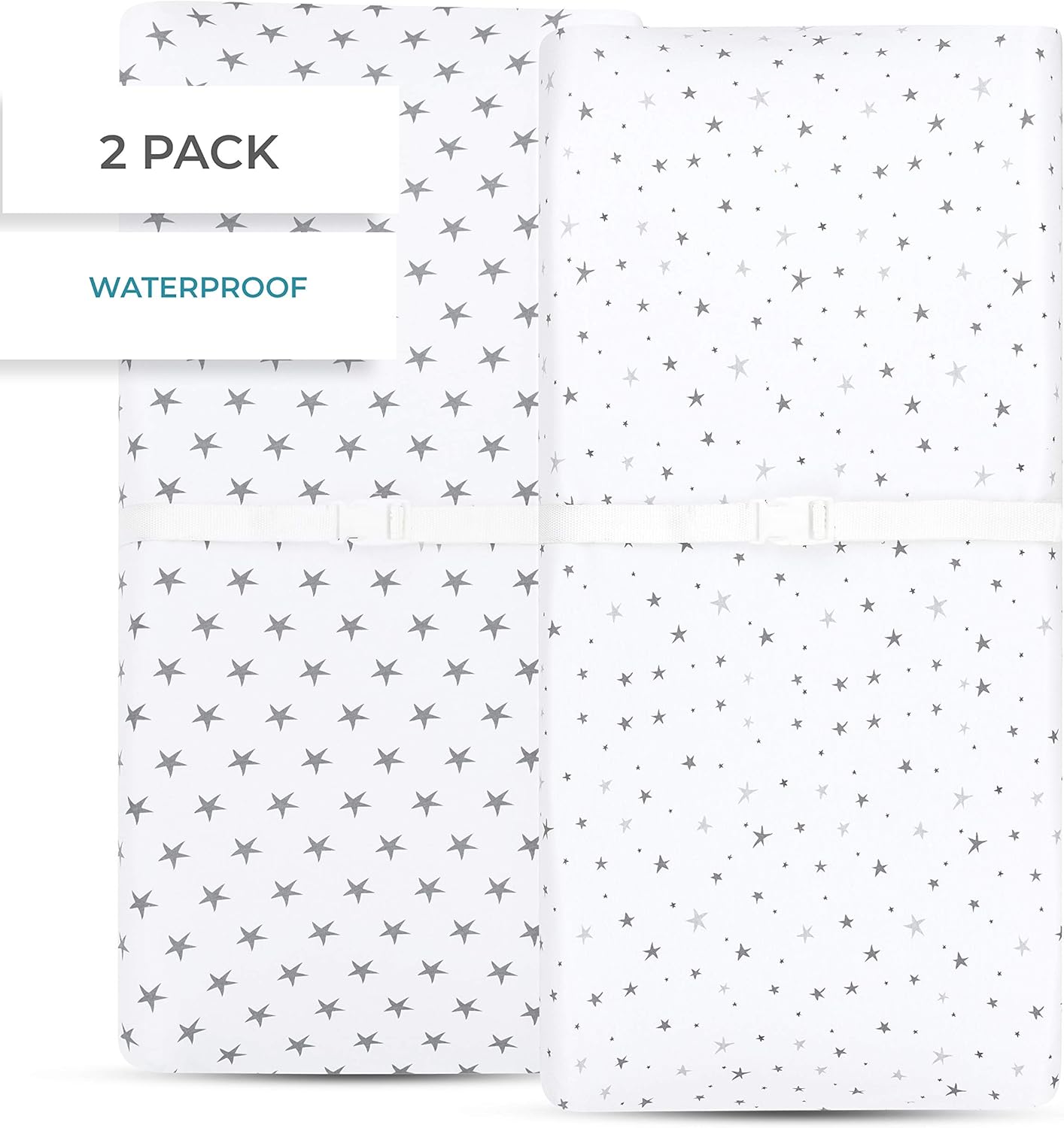 Elys Co Waterproof Changing Pad Cover Set - Grey Stars
