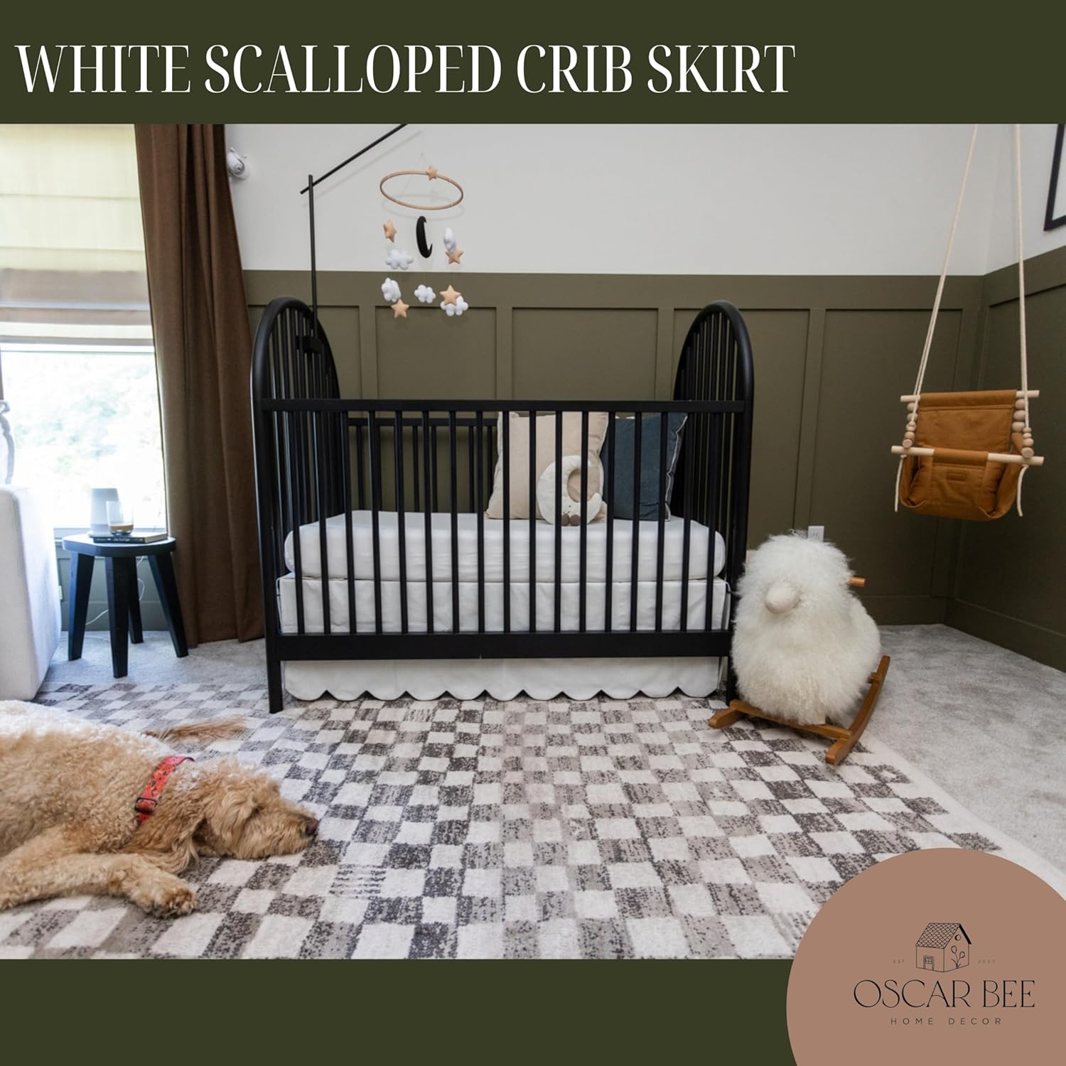 Oscar Bee White Scalloped Crib Skirt - Adjustable Organic 1
