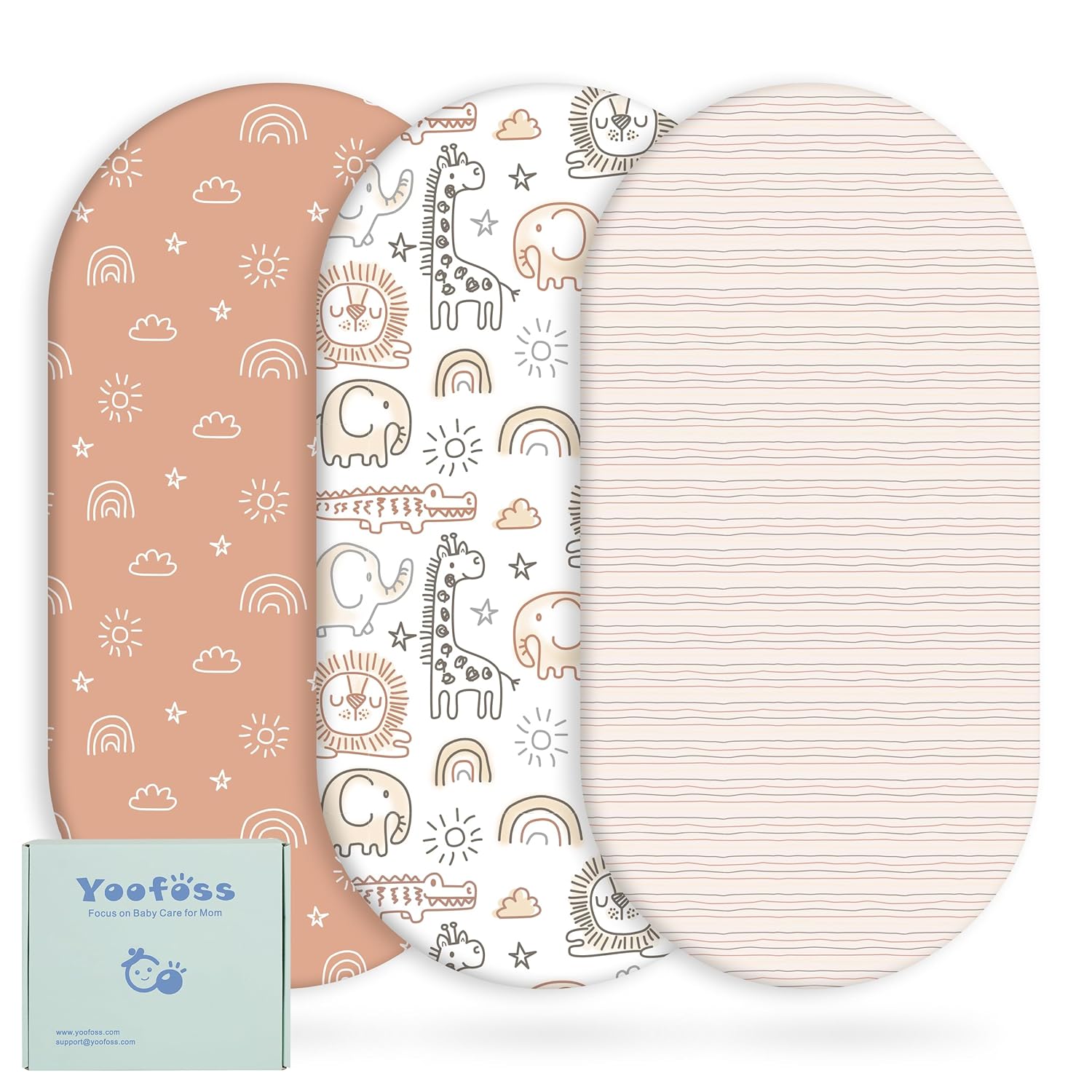Yoofoss Bassinet Sheets 3-Pack Brown Animals