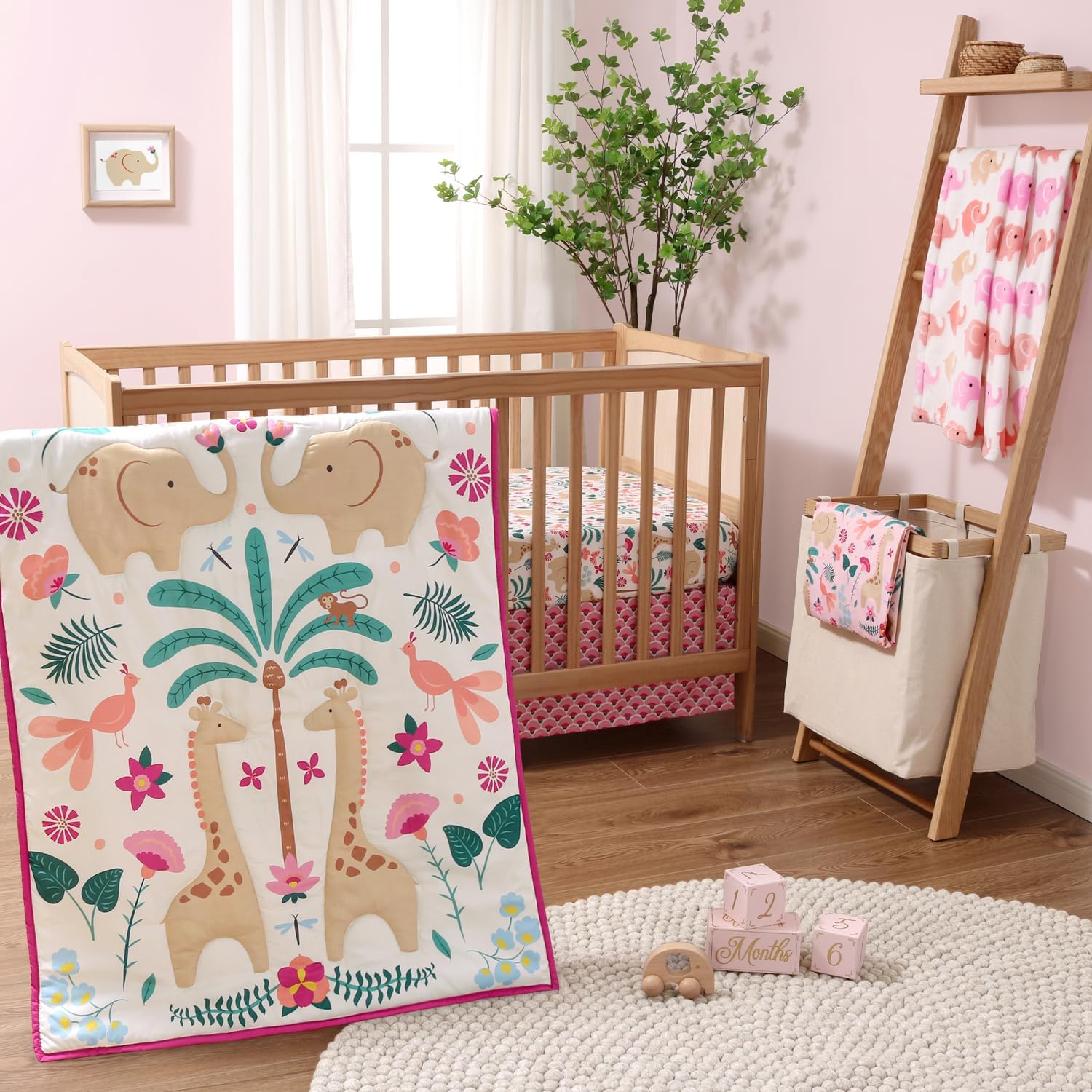 Peanutshell 5 Piece Baby Crib Bedding Set for Girls - Safari Theme