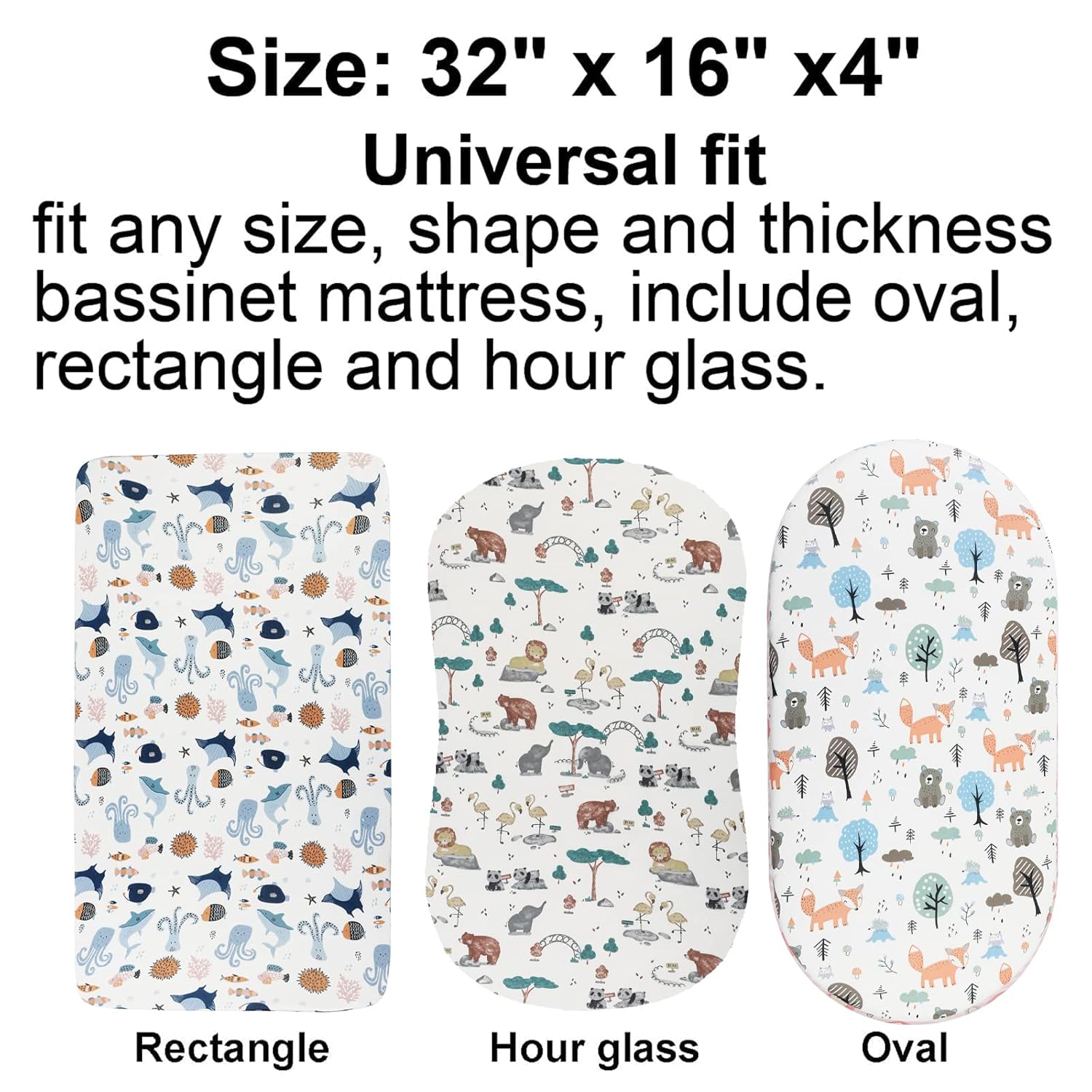 Onacosht Bassinet Sheets 4 Pack Undersea Print