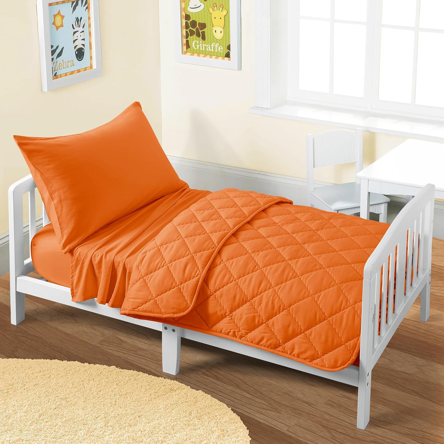 FLXXIE Toddler Bedding Set - 4 Piece Microfiber Set in Orange