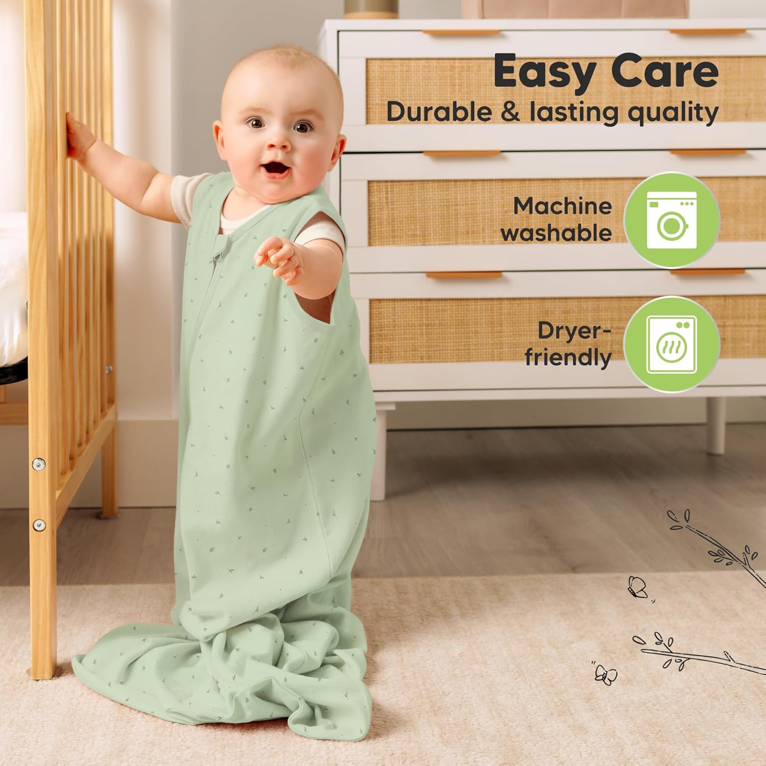 KeaBabies 2-Pack Zipper Sleep Sacks - 05TOG Organic Cotton Bunnies