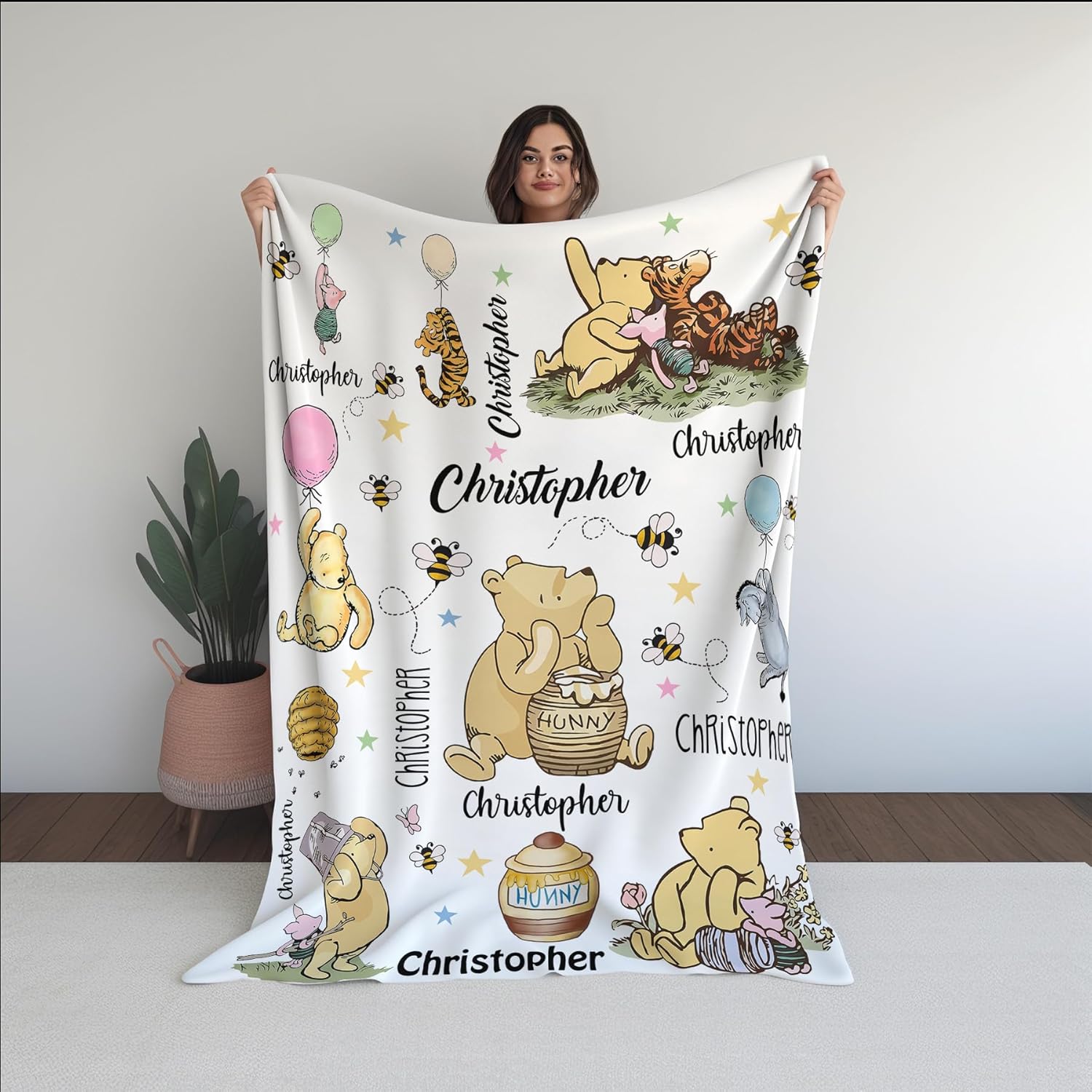 Personalized Pooh Bear Blanket for Kids 1