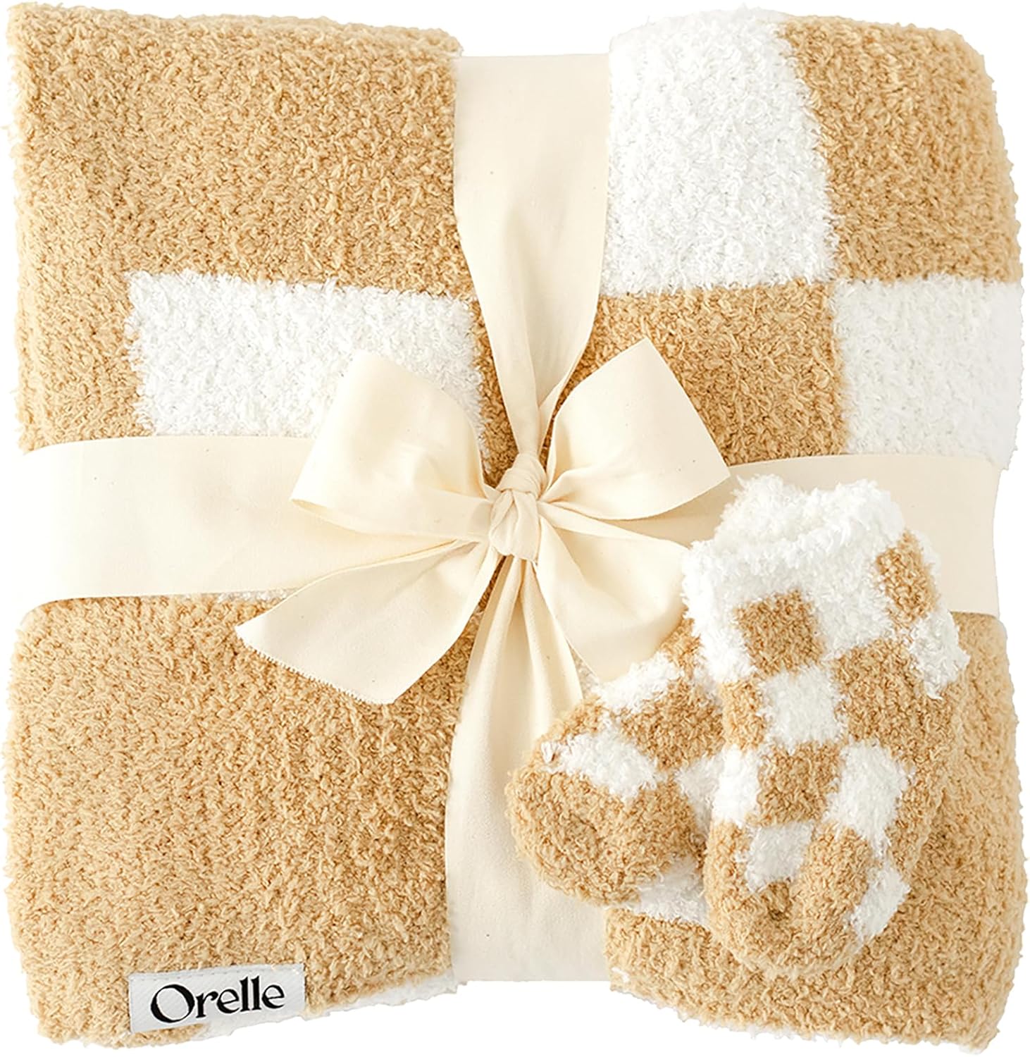 Orelle Checkered Baby Blanket Socks Set Cozy Plush Gender Neutral
