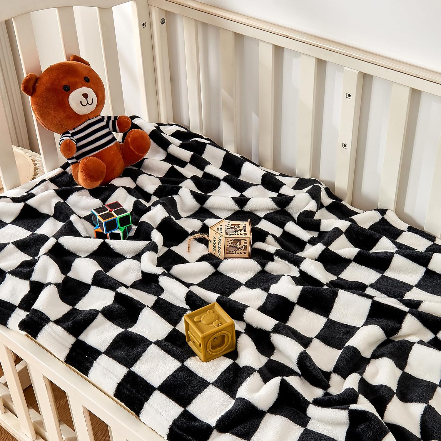 Yurhap Checkered Baby Blanket Fleece 30x40 Black