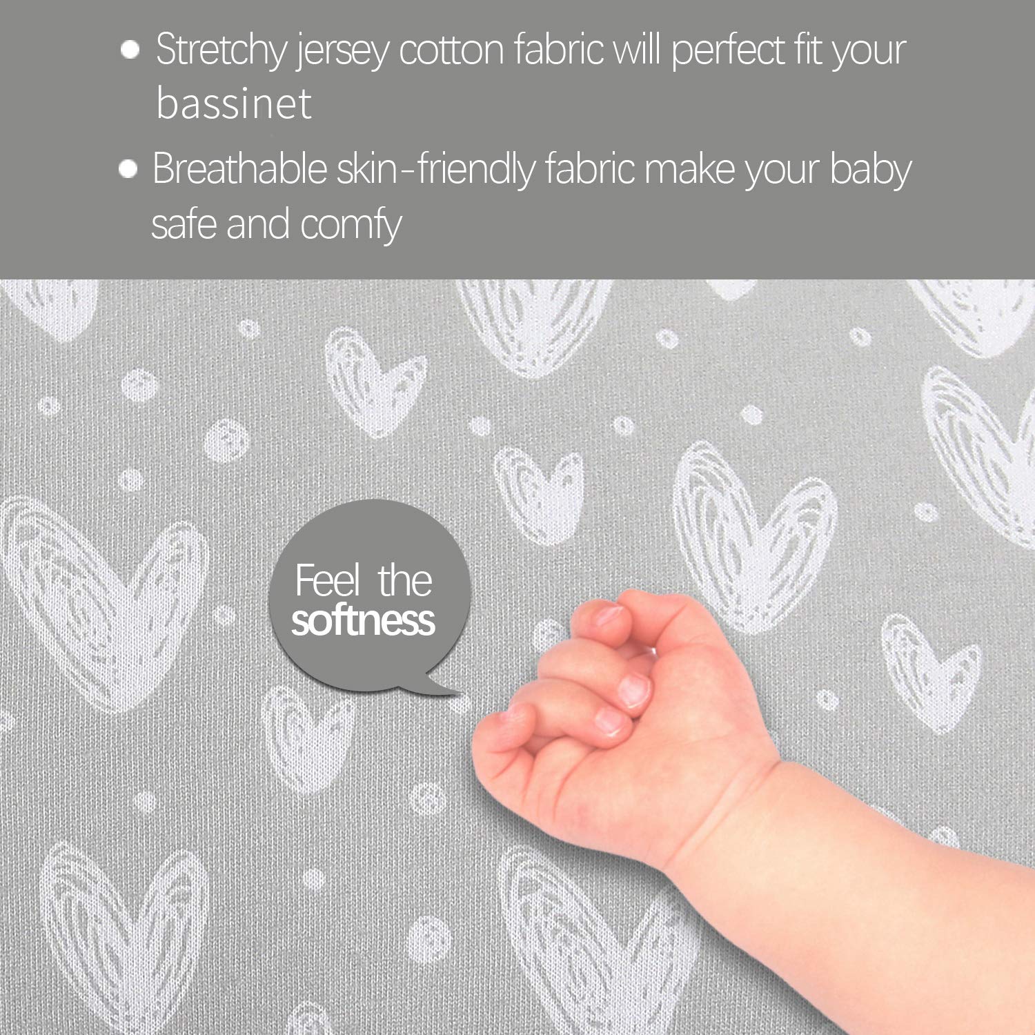 Biloban Bassinet Sheets 2 Pack Grey White Print 1
