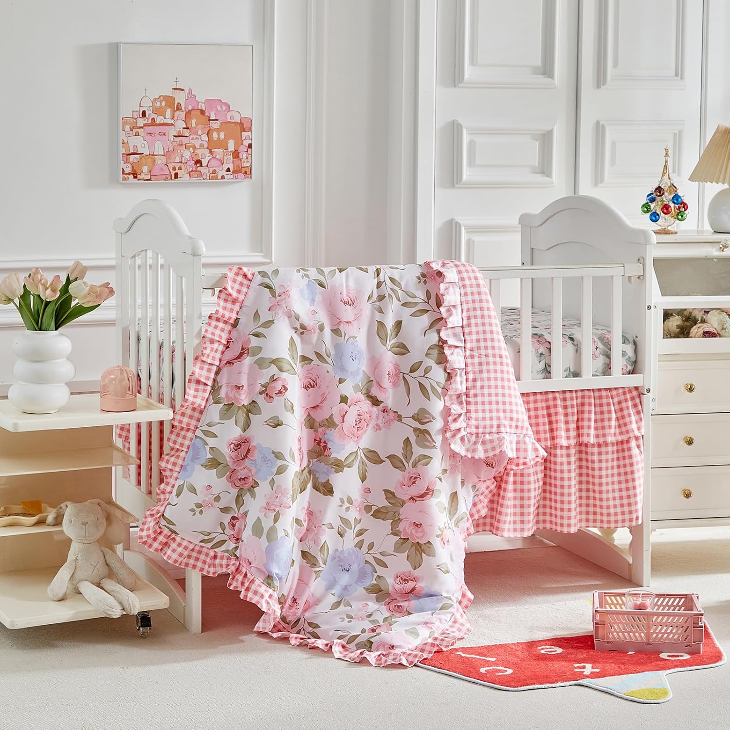 UOZZI BEDDING 3-Piece Floral Crib Bedding Set