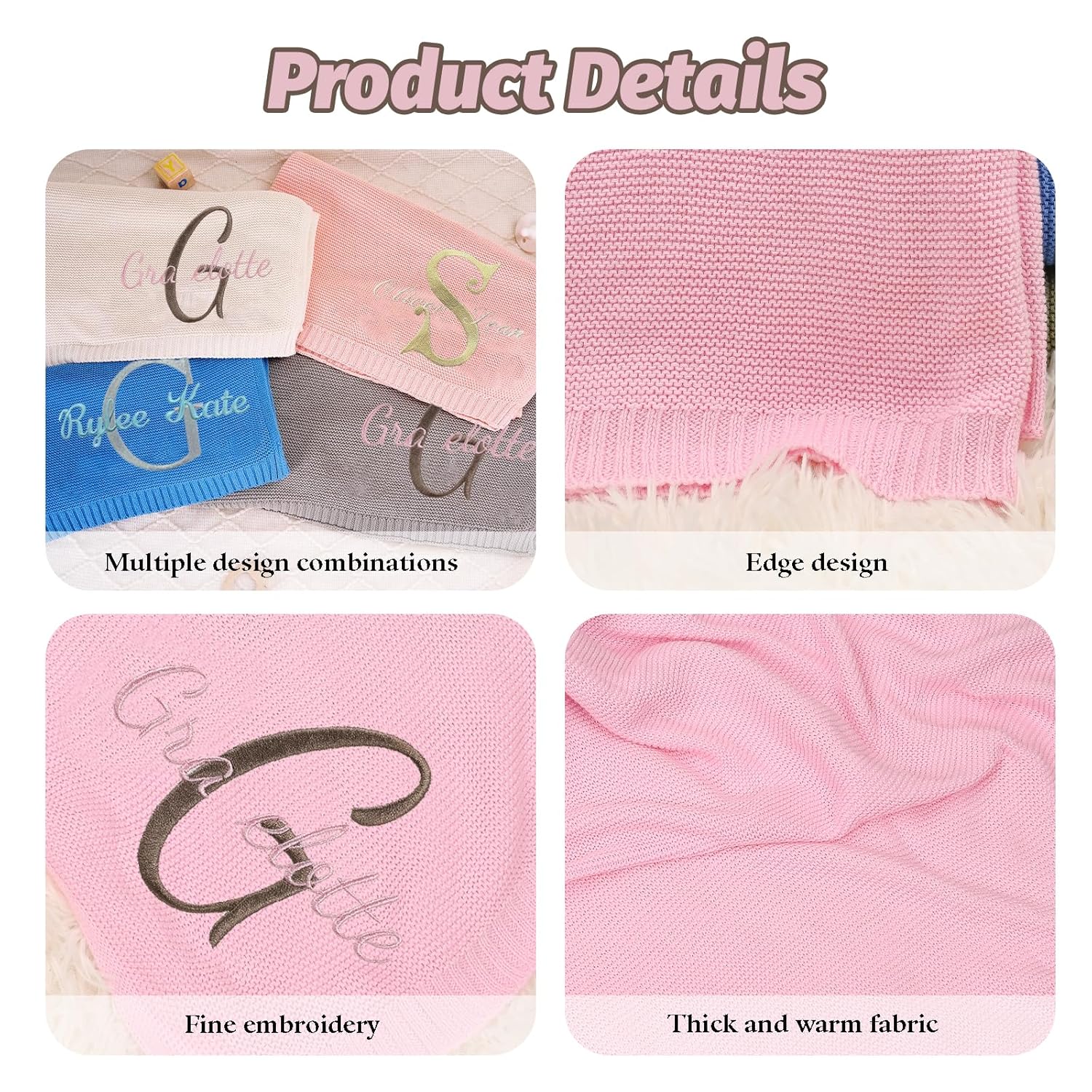 Custom Baby Blanket with Name 40x30 Inch Knit