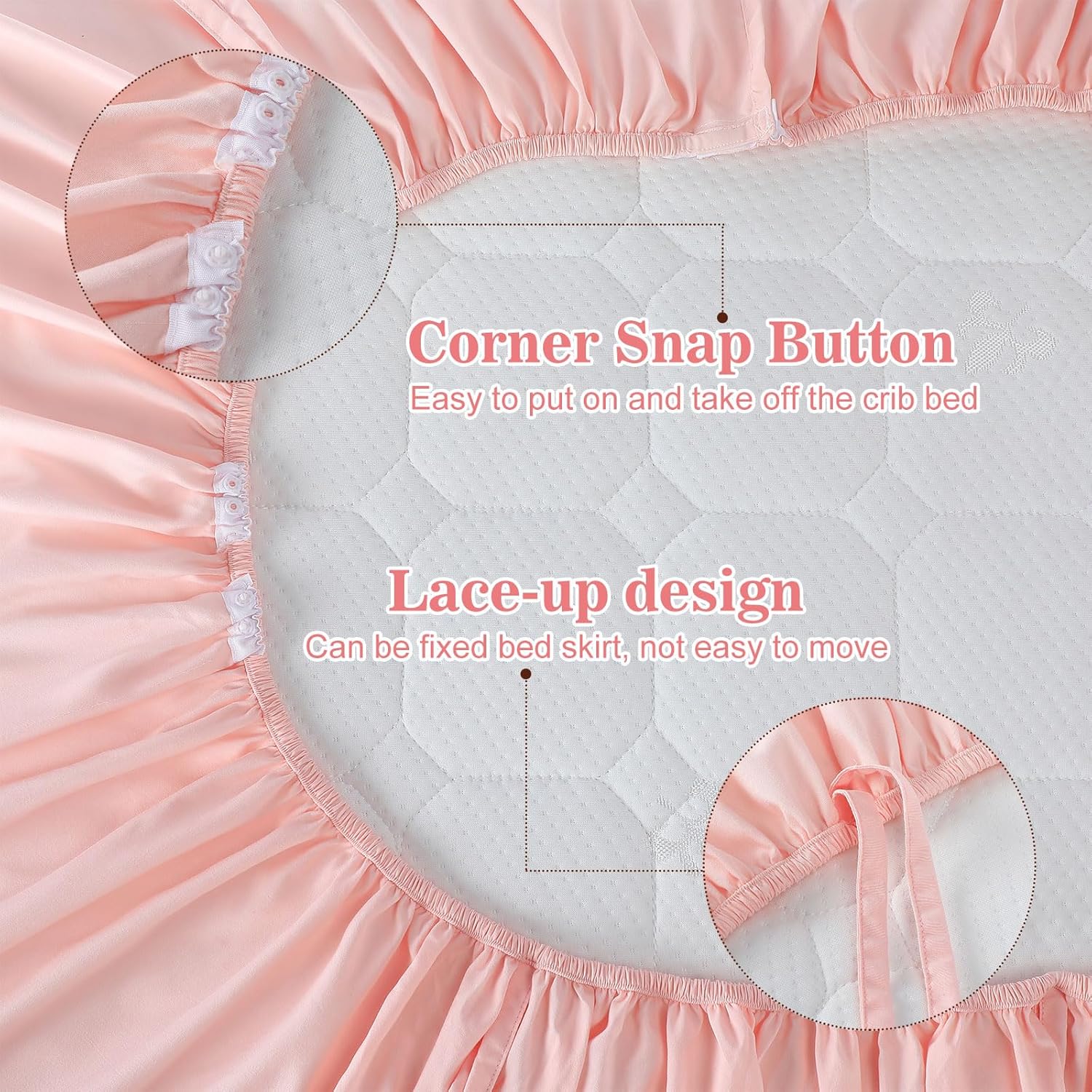 Pink Crib Skirt with 4 Large Cot Bow Baby Bed Skirt