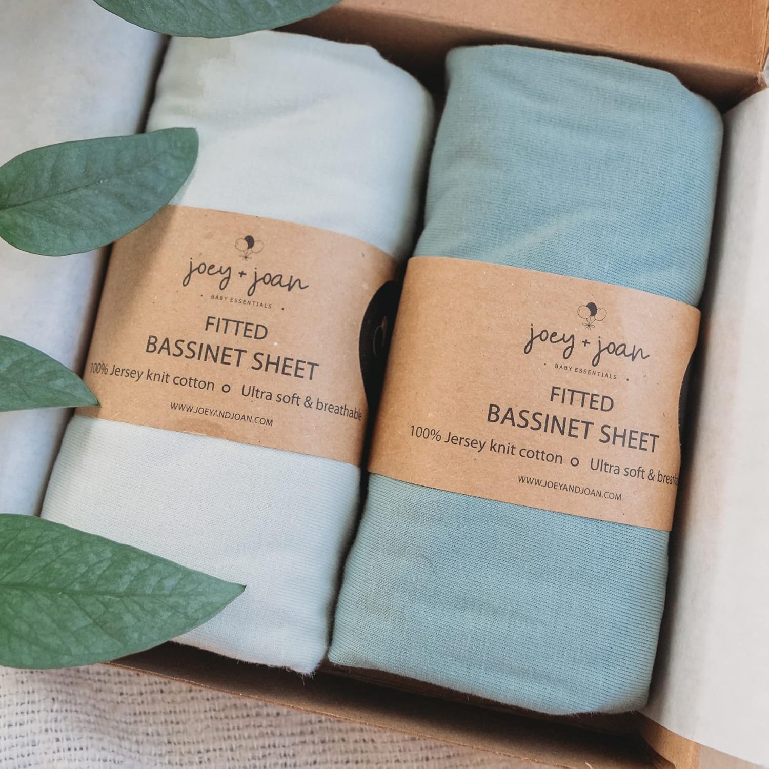 Joey Joan Bassinet Sheets 2 Pack - 14x29 Light Dark Sage Green