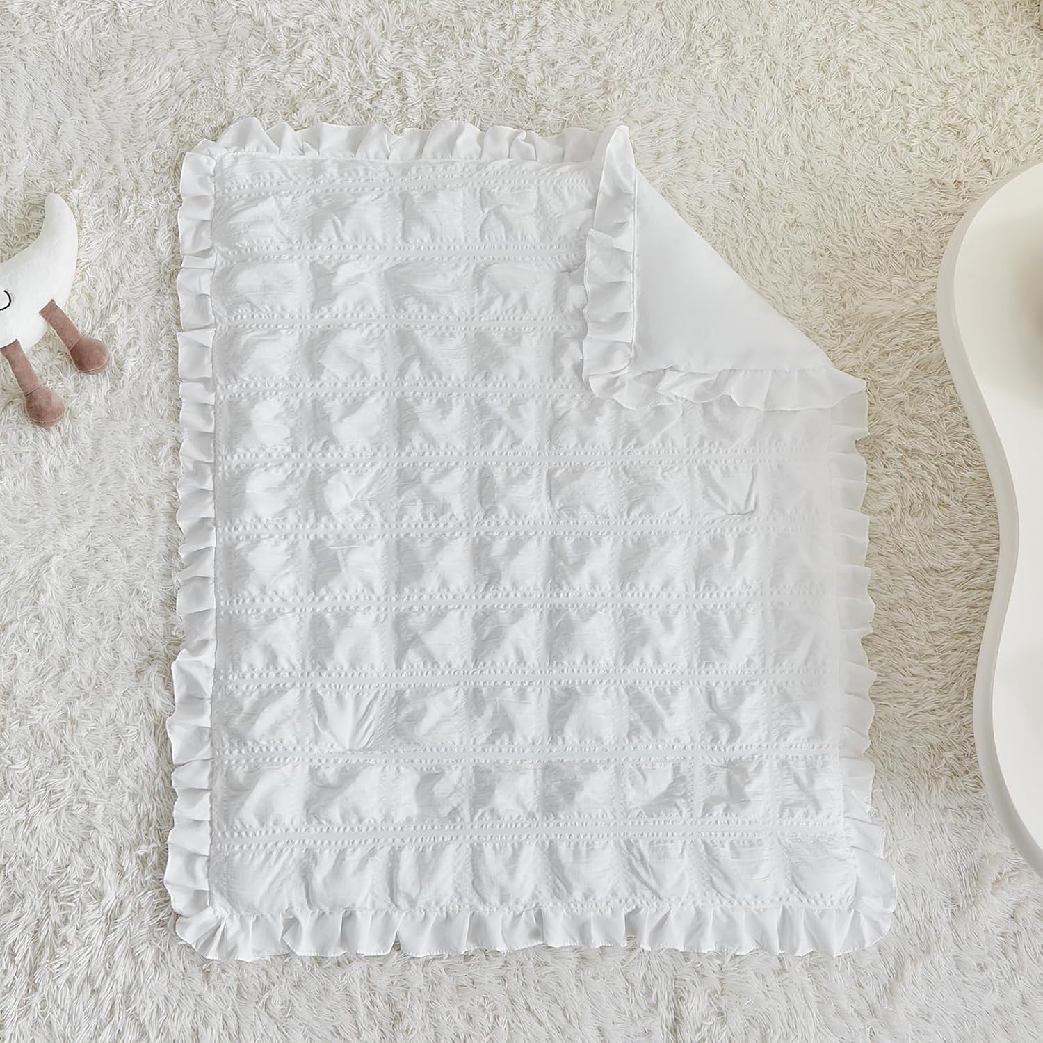 UOZZI BEDDING Ruffled Crib Bedding Set - White