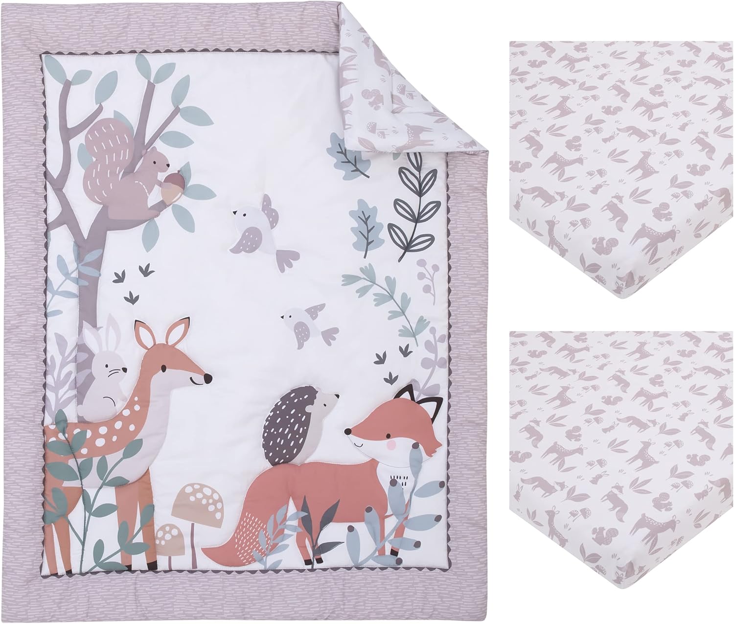 NoJo Forest Friends 3-Piece Mini Crib Bedding Set