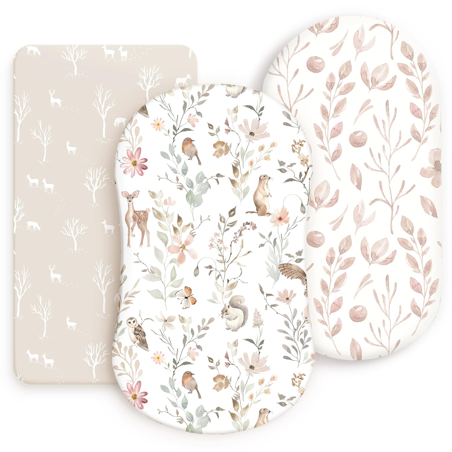 GRSSDER 3 Pack Ultra Soft Stretchy Bassinet Sheets Blush Pink Floral