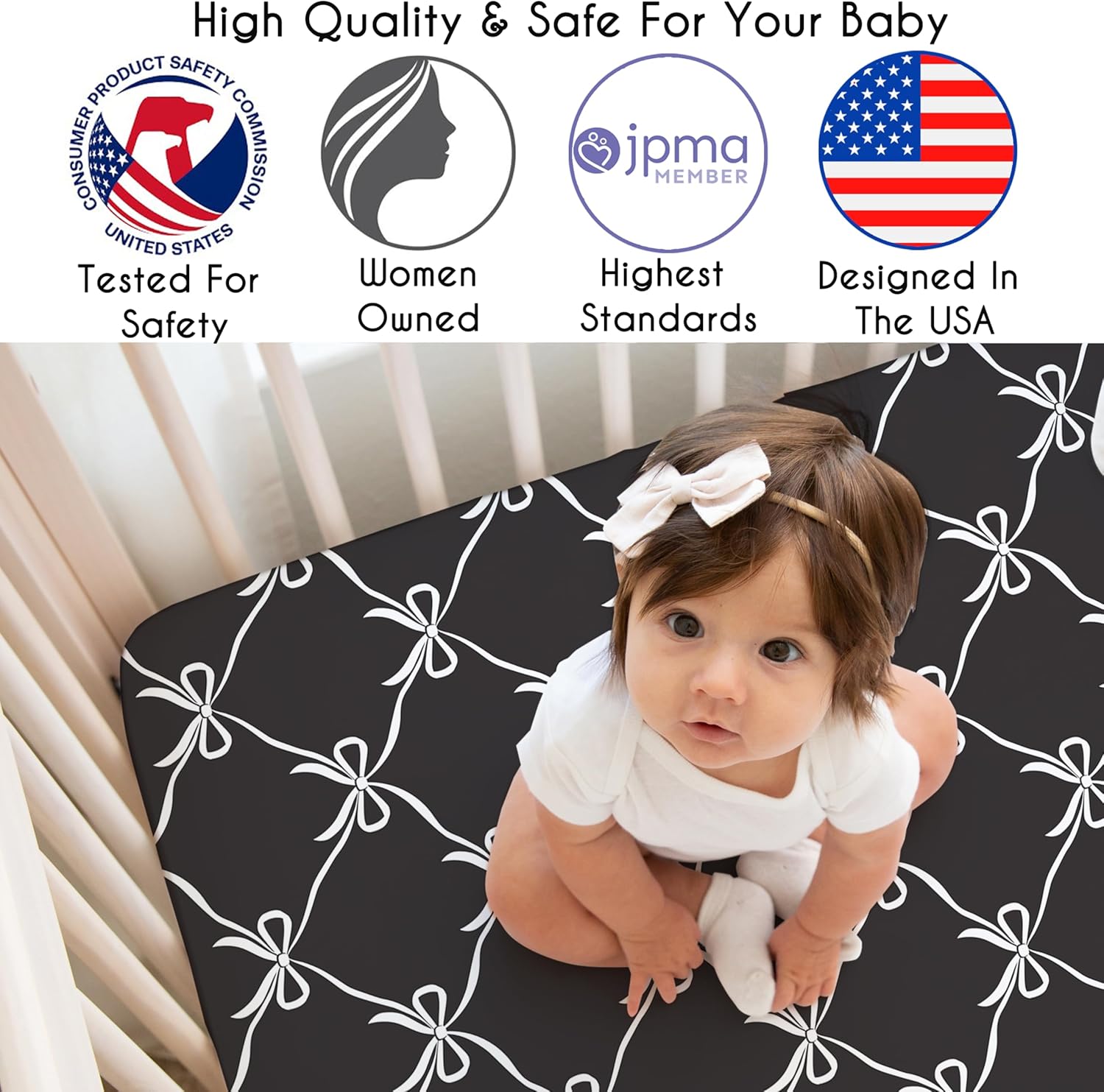 Sweet Jojo Designs 2-Piece Crib Sheets Set Black White Bows 1