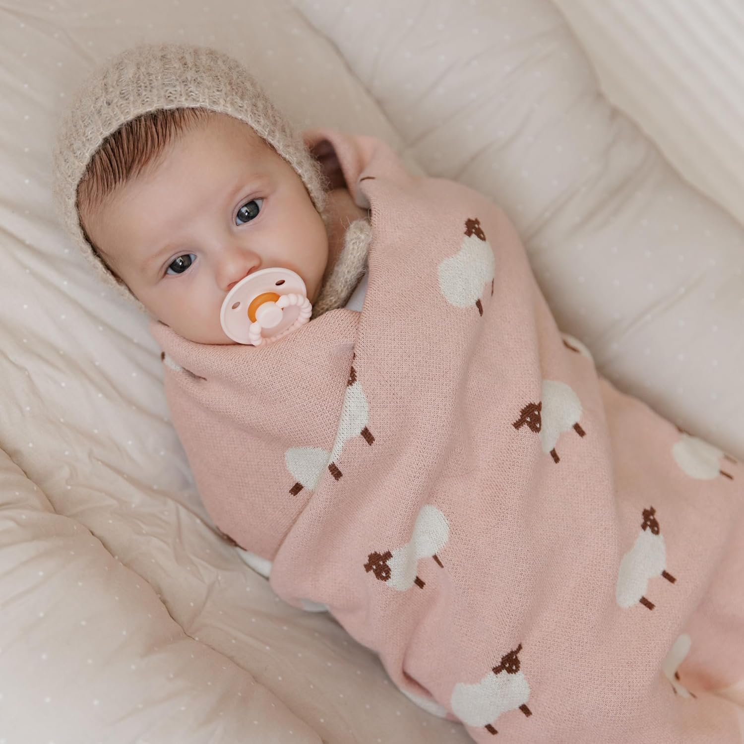 Bleu La La Luxury Knit Baby Blanket - Light Pink