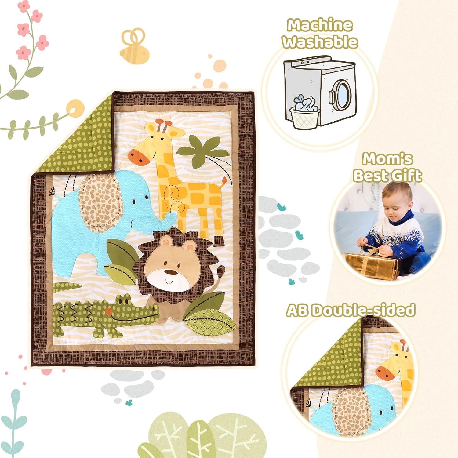Wowelife Mini Crib Bedding Set for Boys Safari Theme