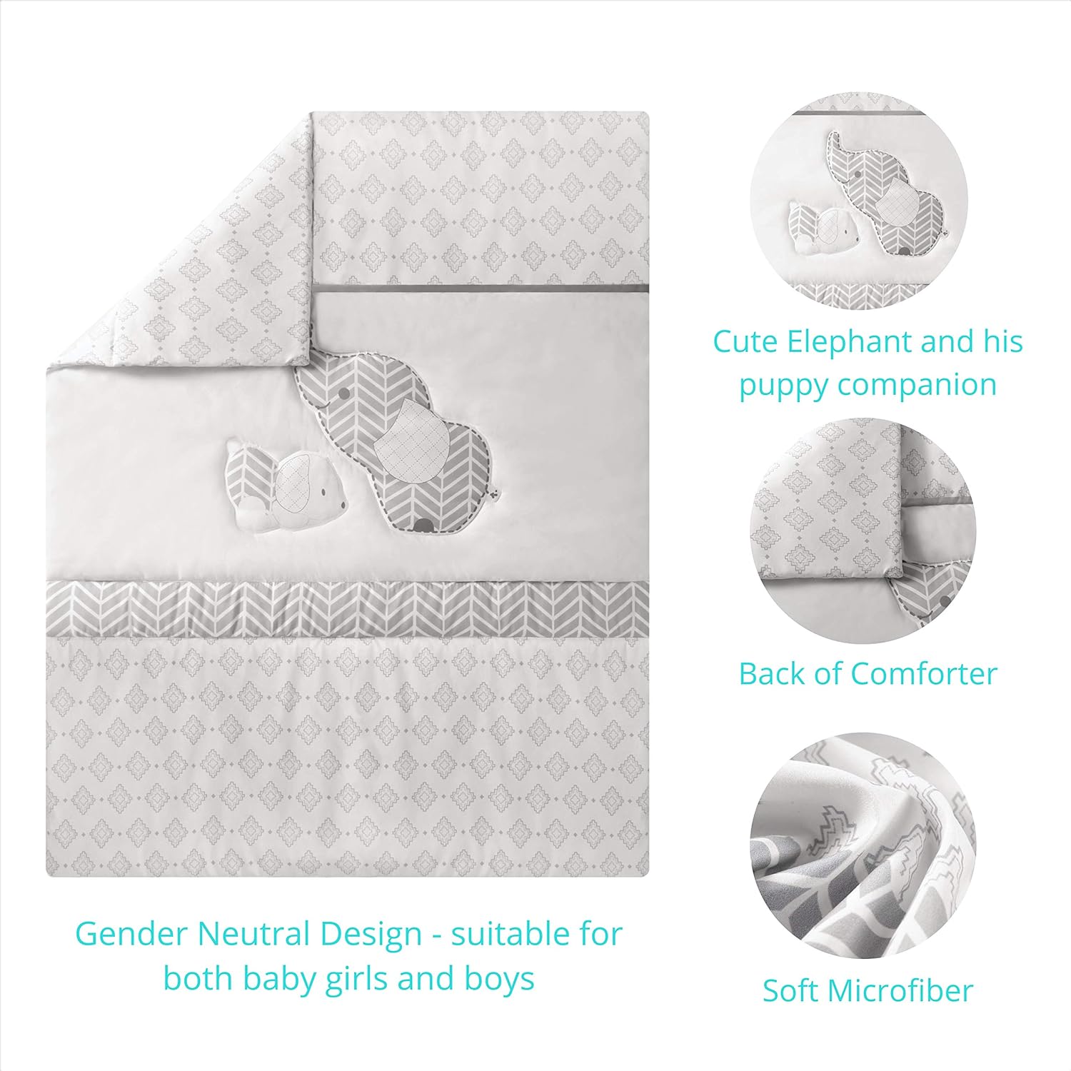 La Premura 3-Piece Crib Bedding Set Gray Elephant Puppy Design