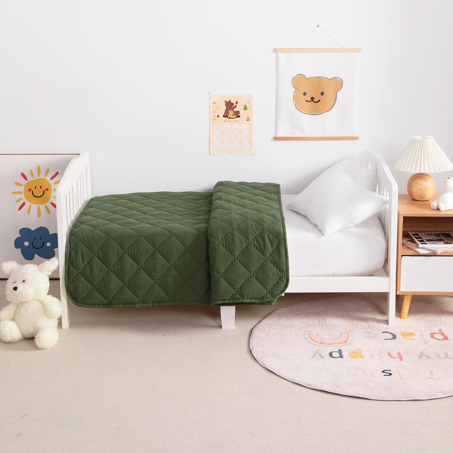 NTBAY Down Alternative Toddler Quilt Lightweight Warm Olive Green Crib Blanket