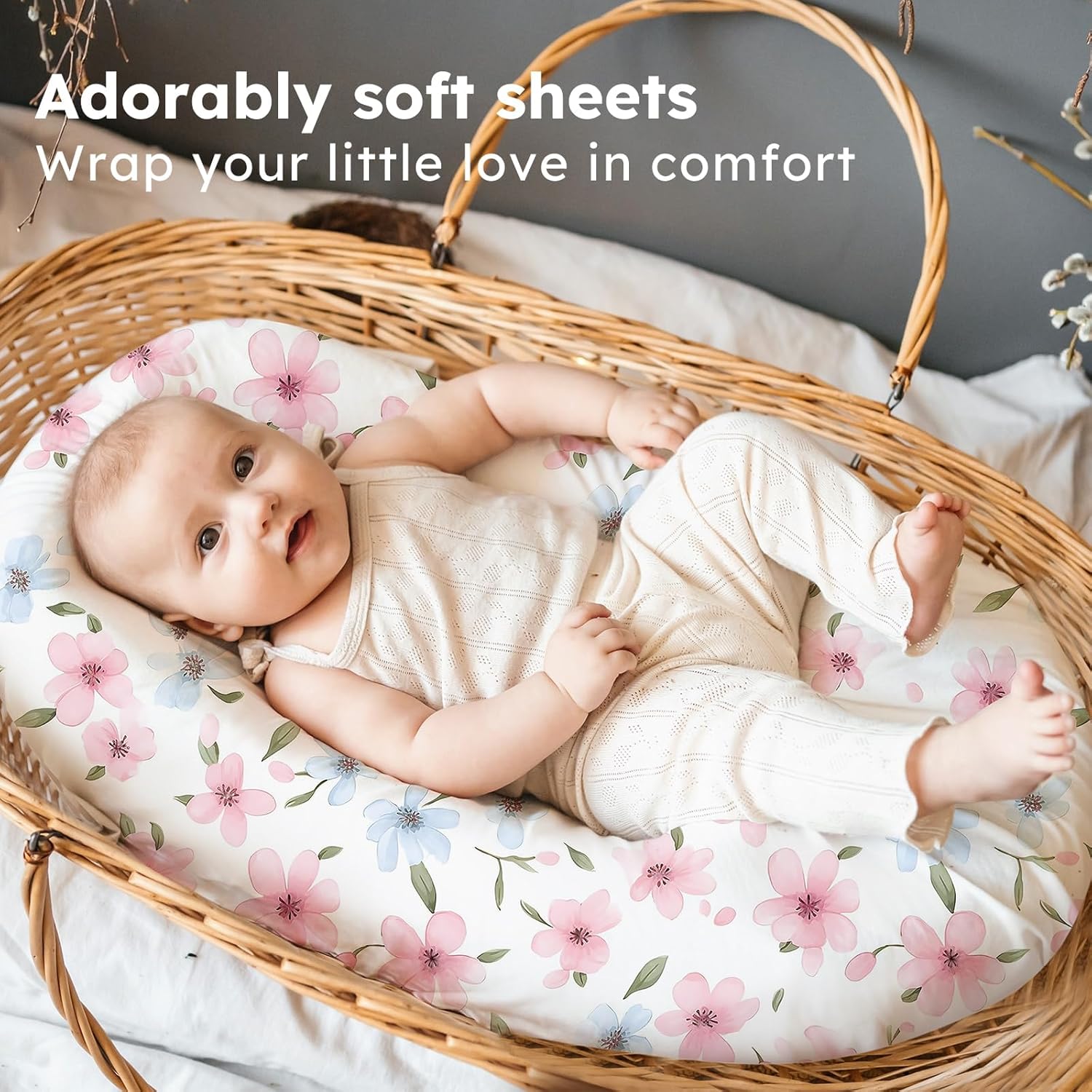 FIEMOL Baby Bassinet Sheets 3 Pack Super Soft Pink Butterfly