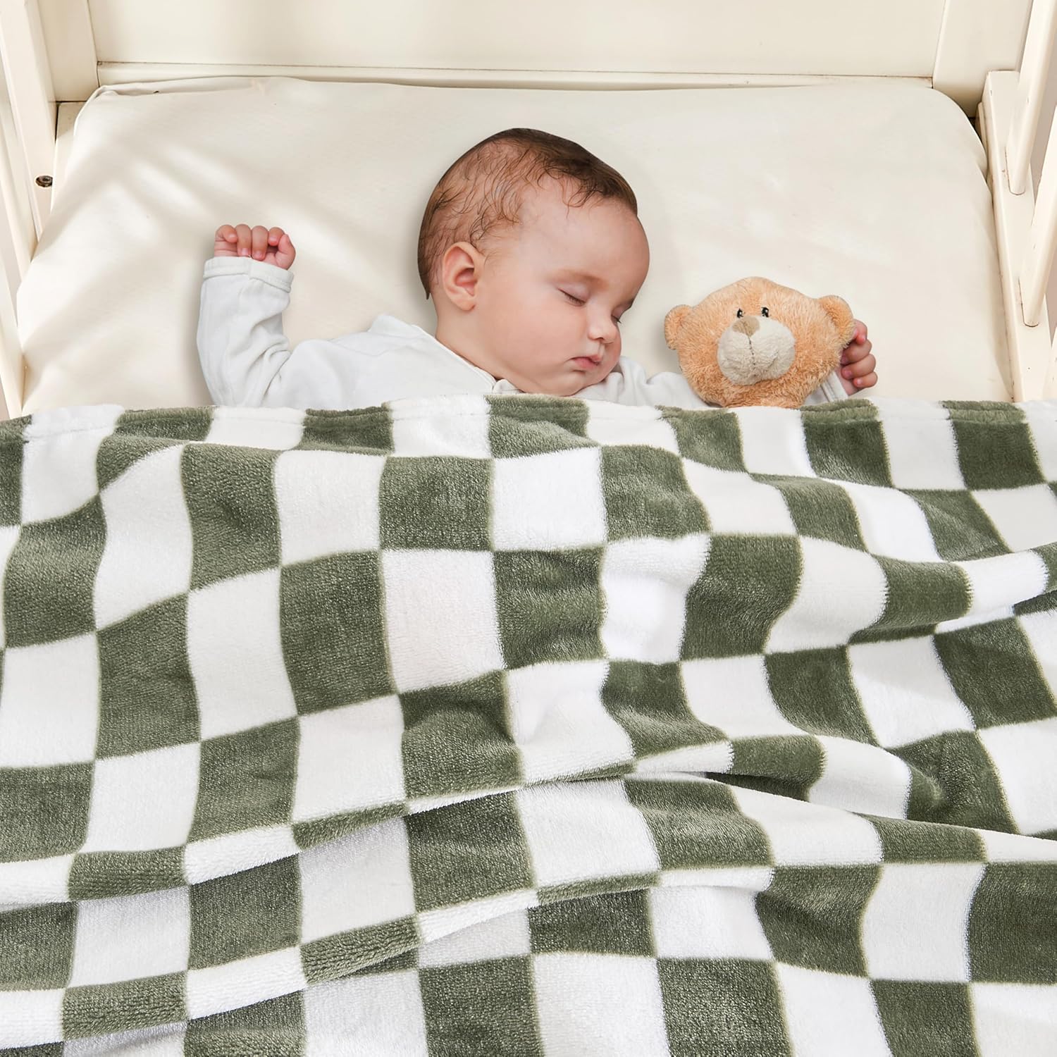 Yurhap Checkered Baby Blanket - Dark Olive 30x40