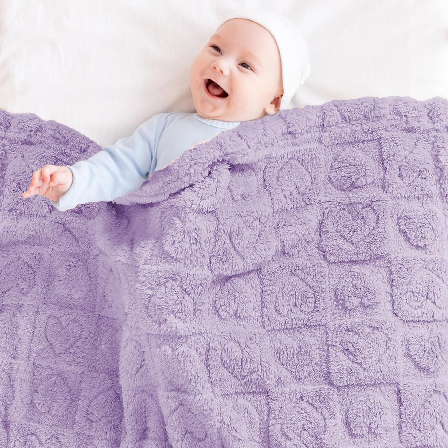 Yurhap Fleece Baby Blanket Heart Checkered Purple 30x40