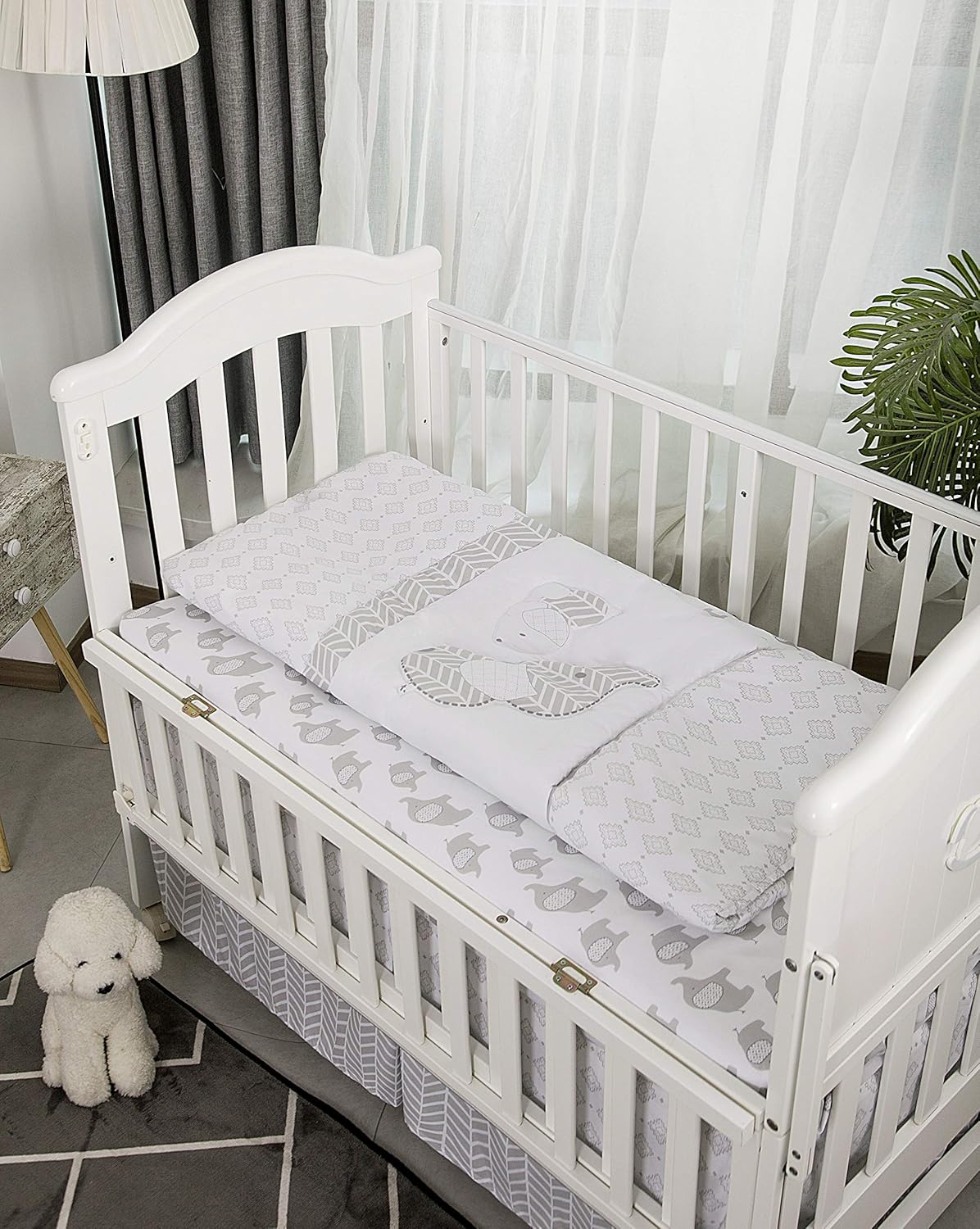 La Premura 3-Piece Crib Bedding Set Gray Elephant Puppy Design