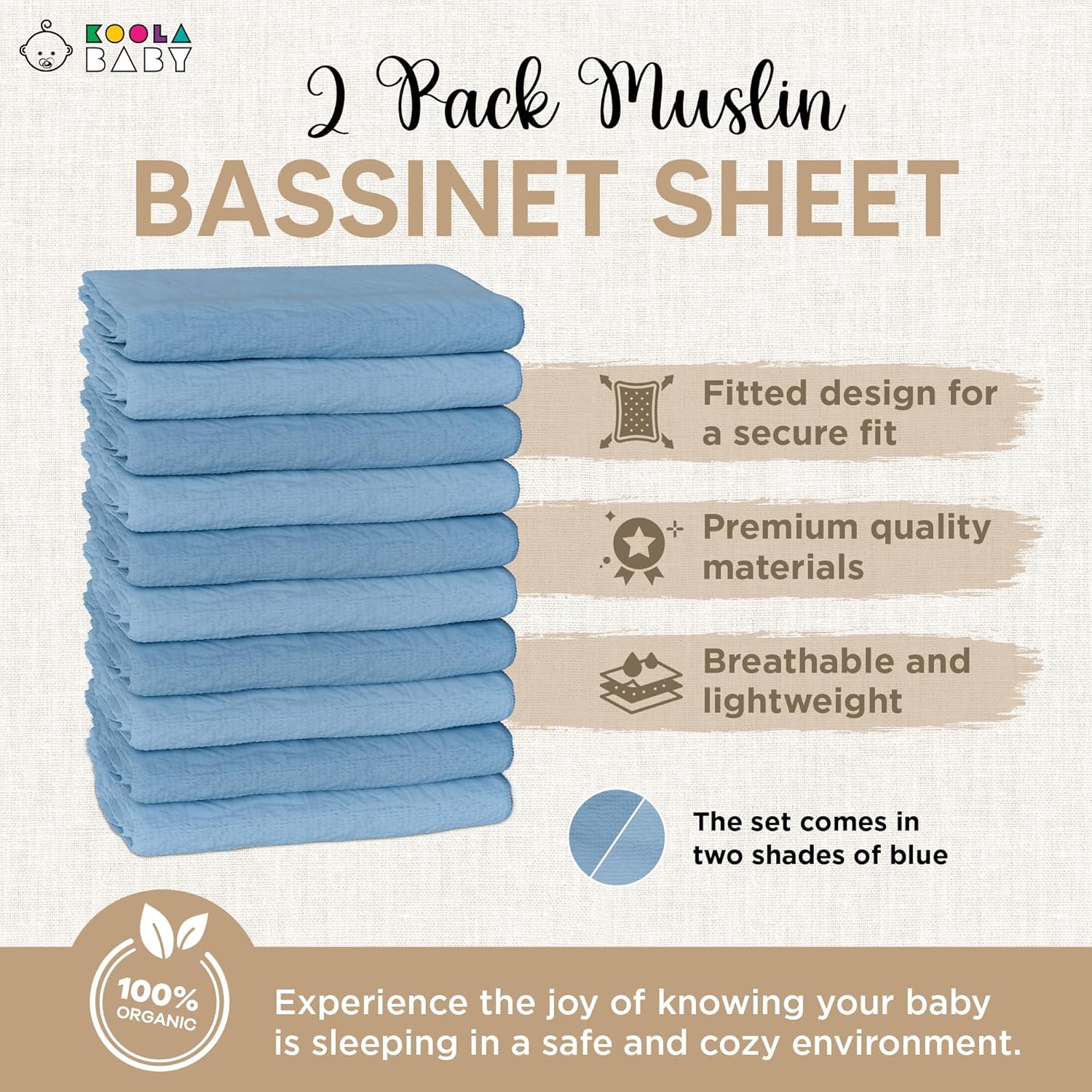 KoolerThings Bassinet Sheets 2 Pack - Organic Muslin Cotton
