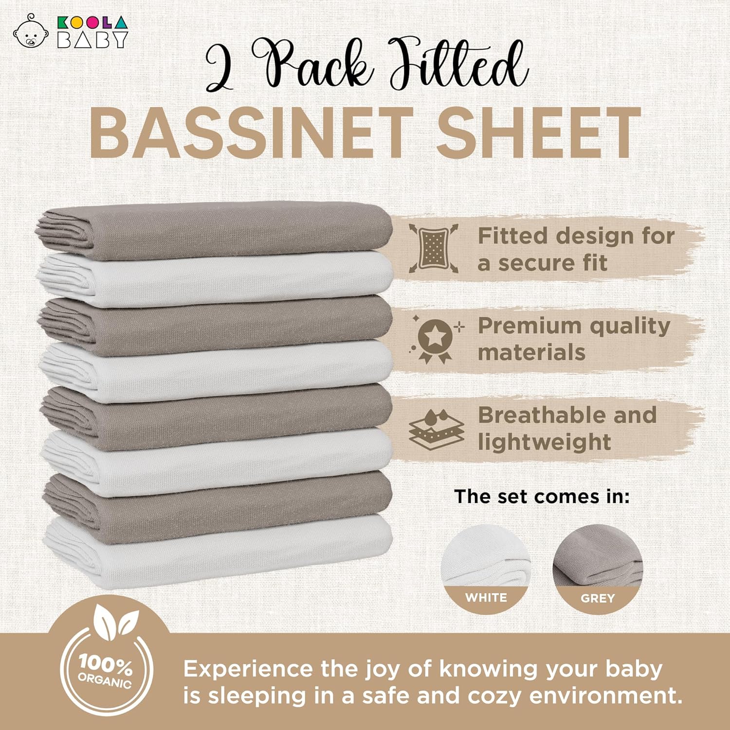 KoolerThings Bassinet Sheets - 2 Pack White Grey