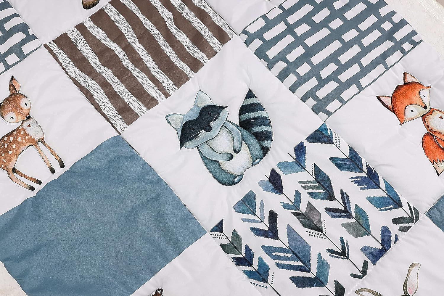 PINNKKU Crib Bedding Set for Boys with Woodland Animals