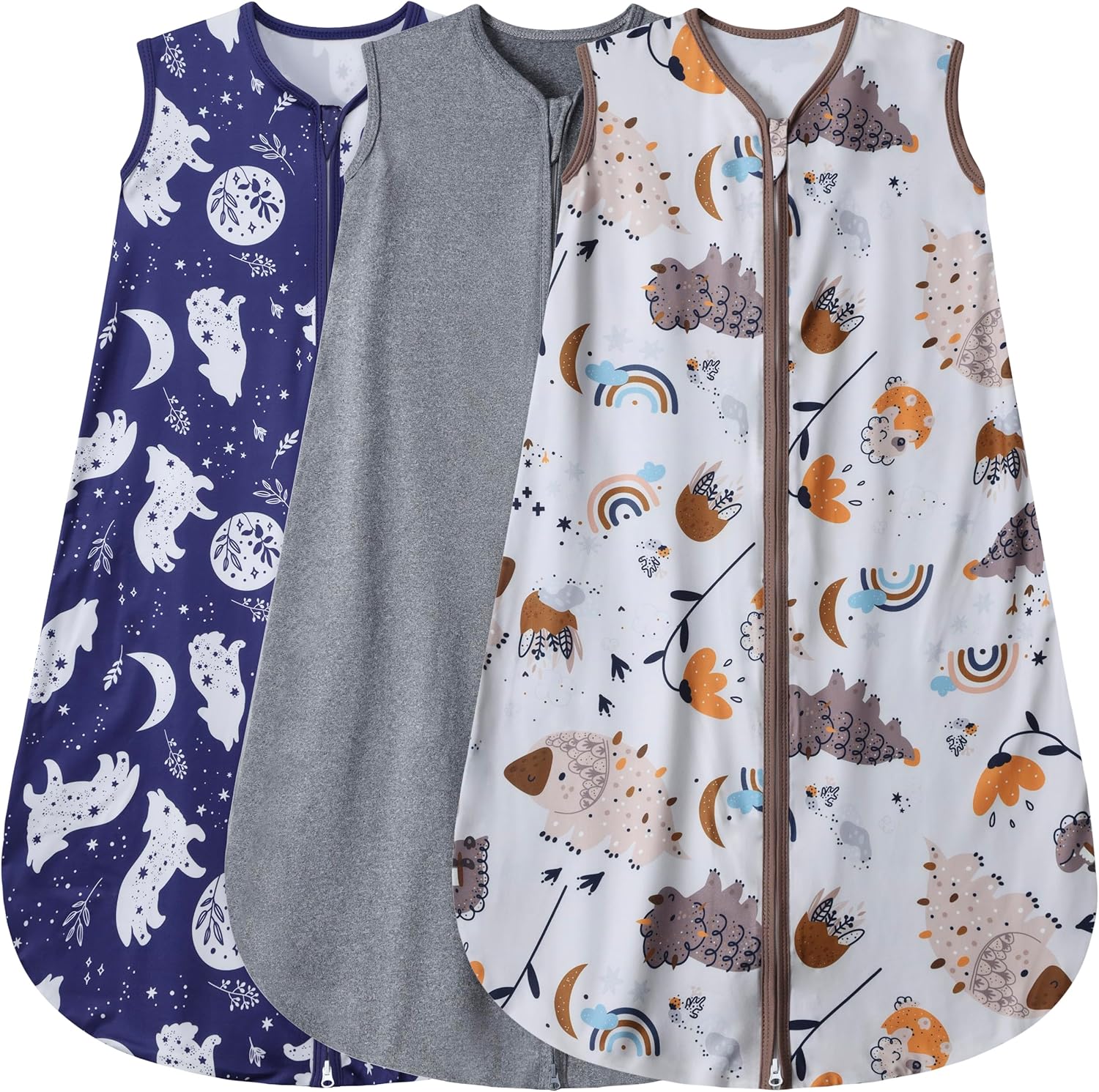 BSTOPPT 3 Pack Baby Sleep Sack Rayon Cotton 2-Way Zipper Wearable Blanket