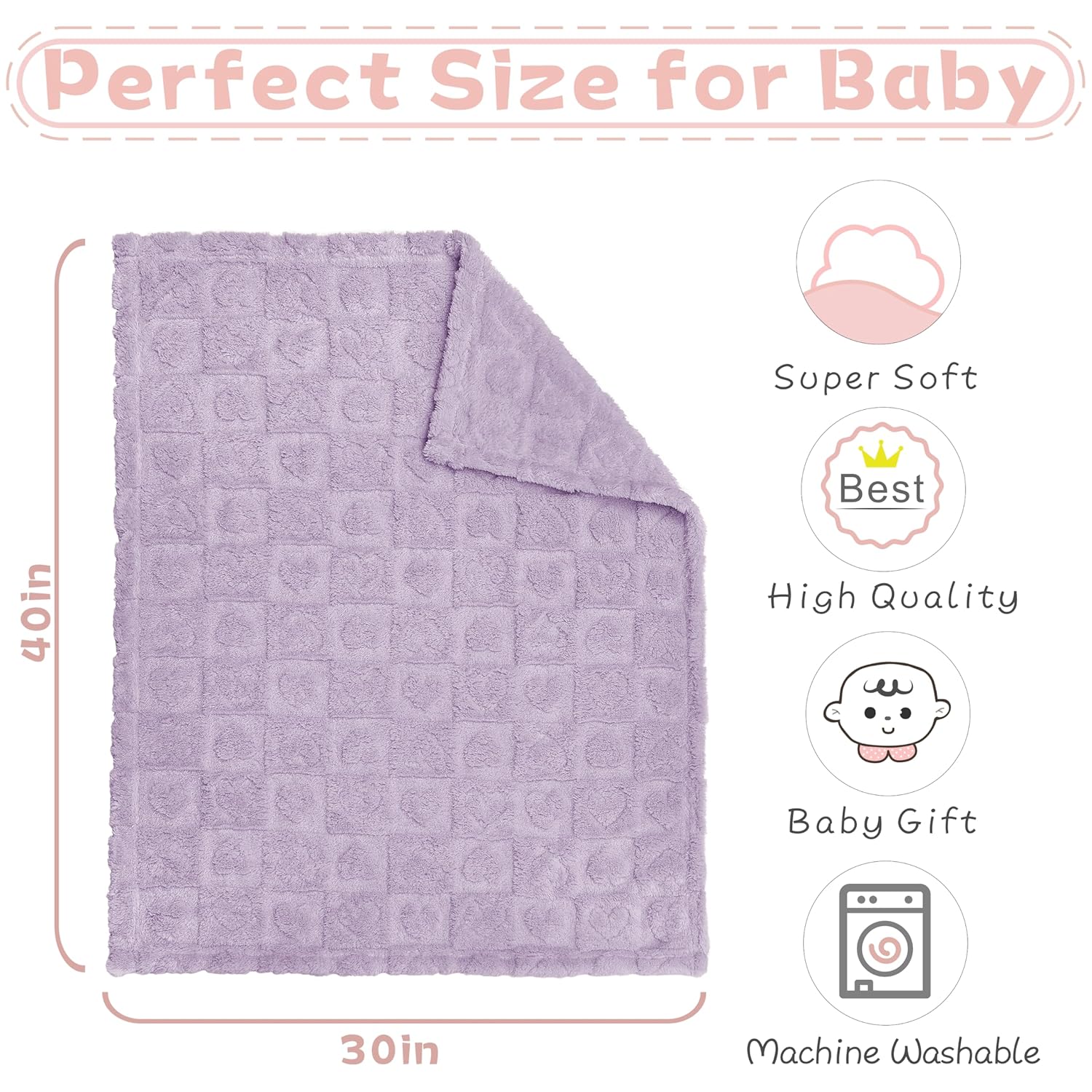 Yurhap Fleece Baby Blanket Heart Checkered Purple 30x40
