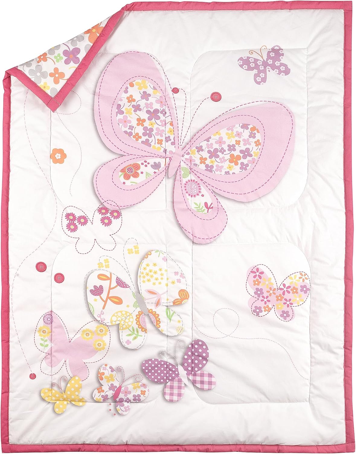 Bedward 100 Cotton Crib Bedding Set - Floral Butterfly Design