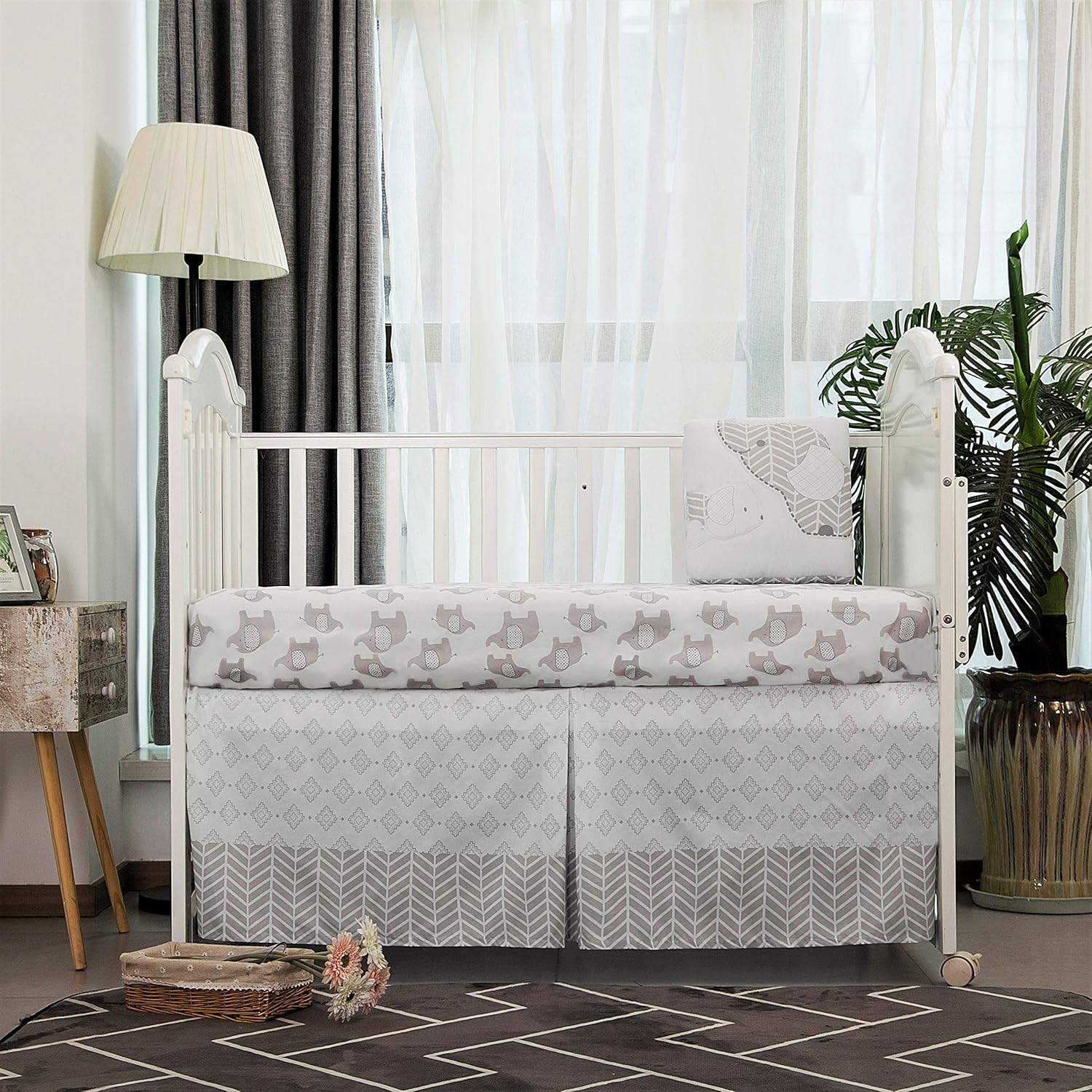 La Premura 3-Piece Crib Bedding Set Gray Elephant Puppy Design