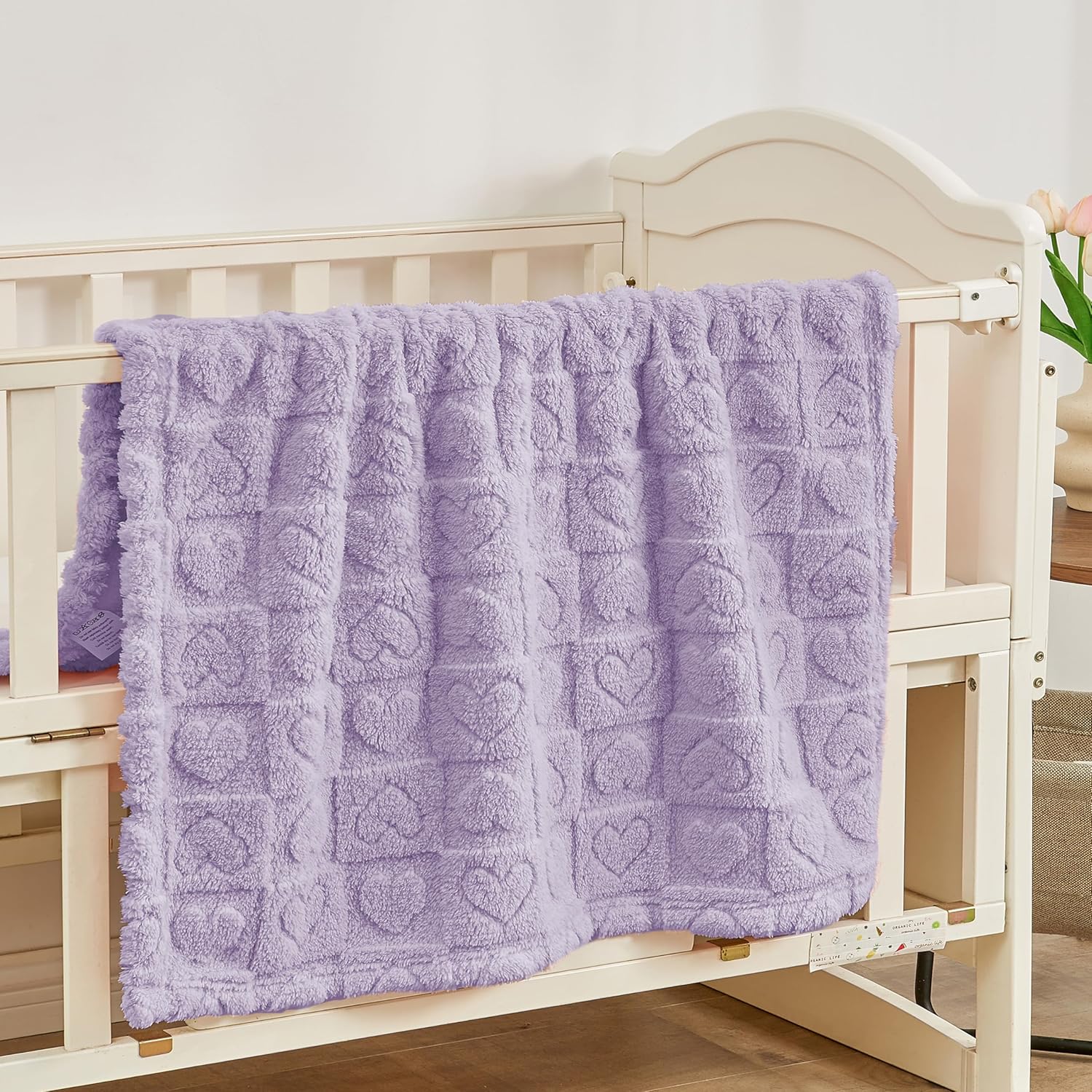Yurhap Fleece Baby Blanket Heart Checkered Purple 30x40