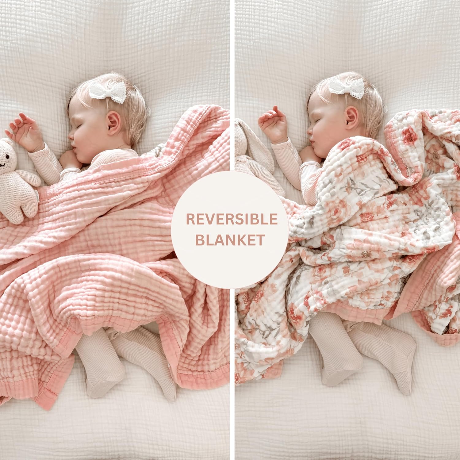 MaxSo 100 Cotton Muslin Blanket - 48x48 Pink Reversible Baby Blanket
