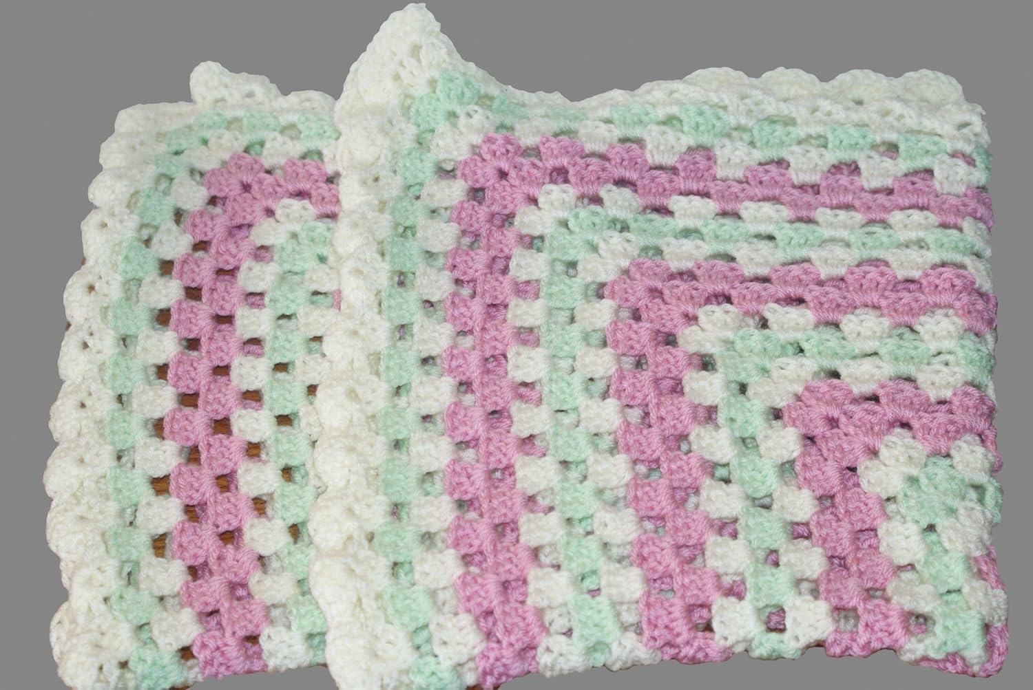 Pink Mint Ivory Baby Girl Crochet Blanket