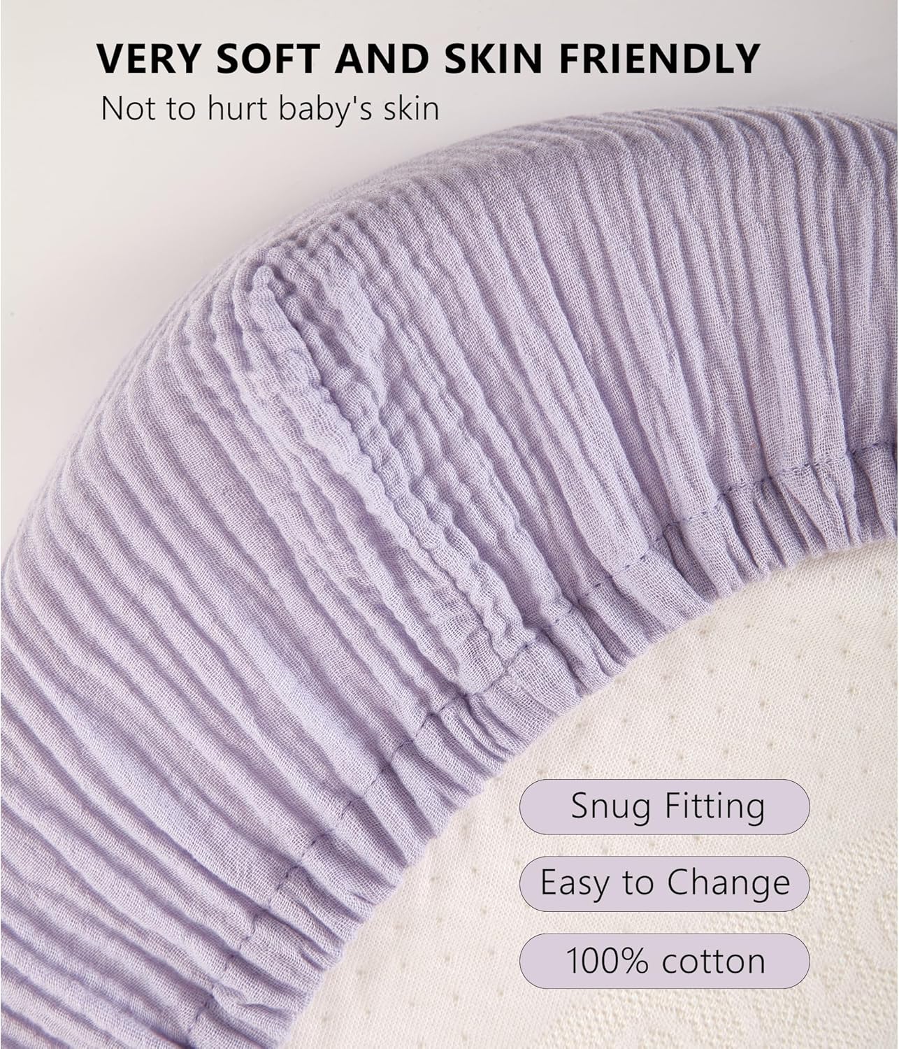 TILLYOU Muslin Bassinet Sheets 2 Pack Light Purple Pink