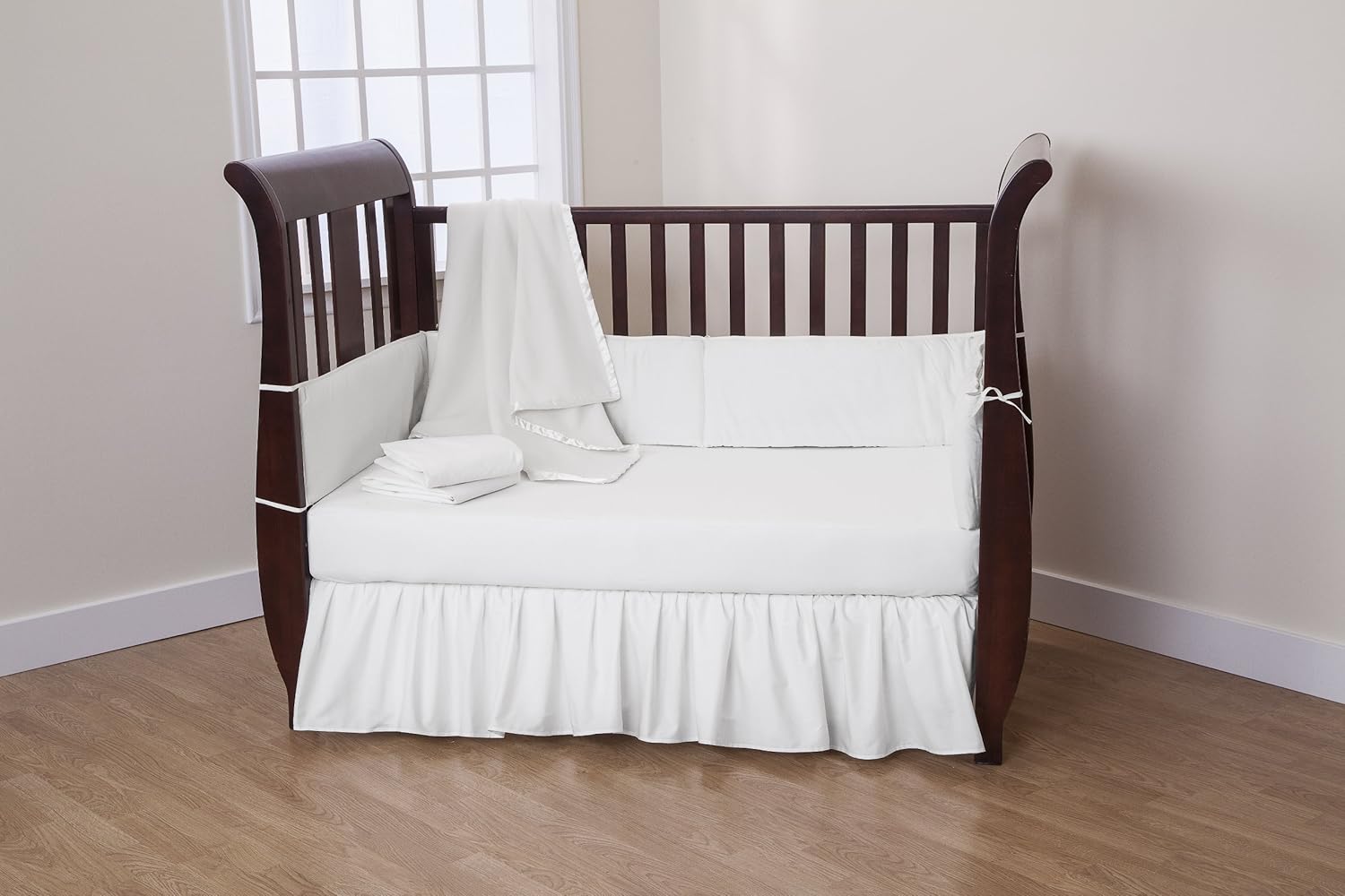 TL Care 100 Natural Cotton Percale Crib Bed Skirt White Soft Breathable