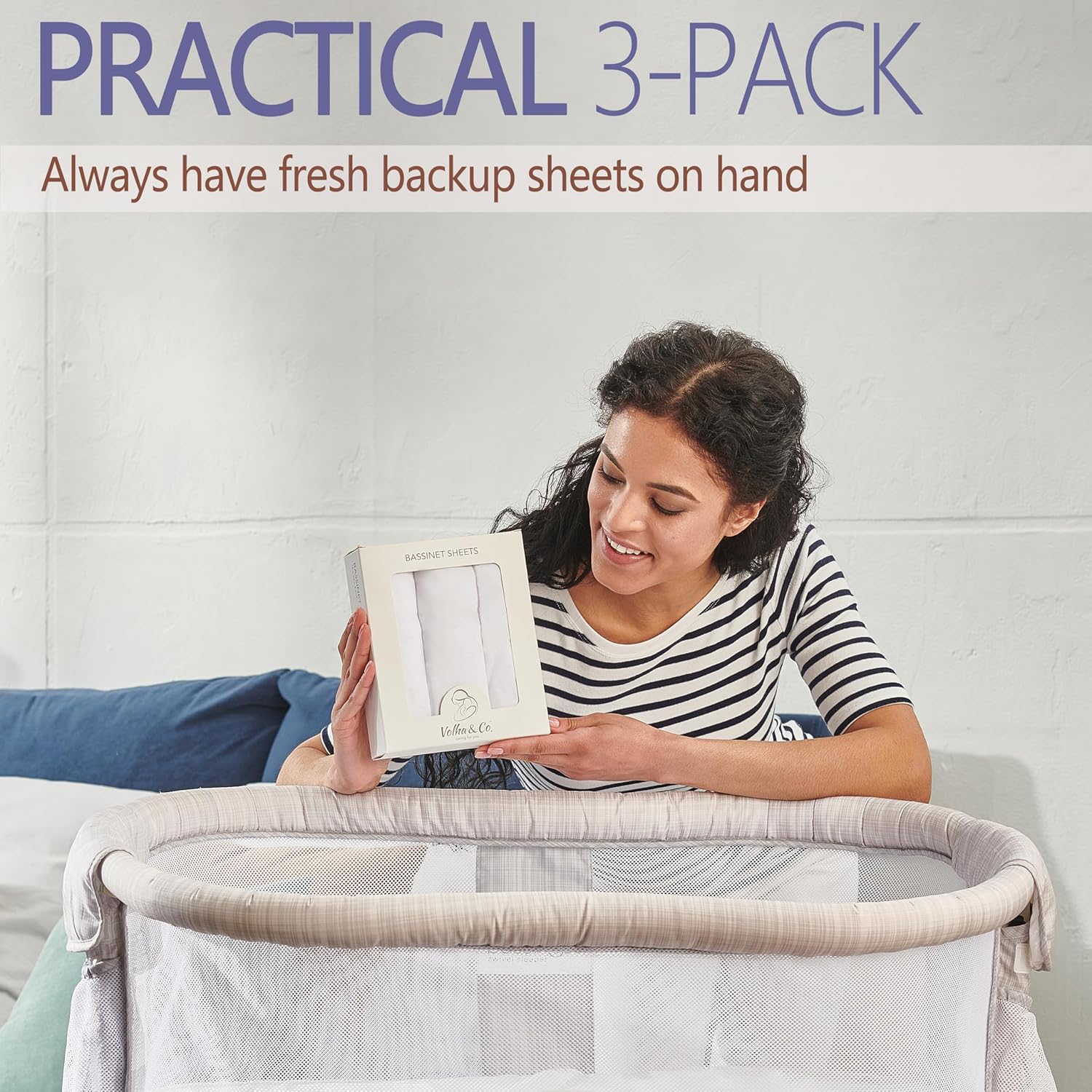 VOLHACO Bassinet Sheets 3-Pack White