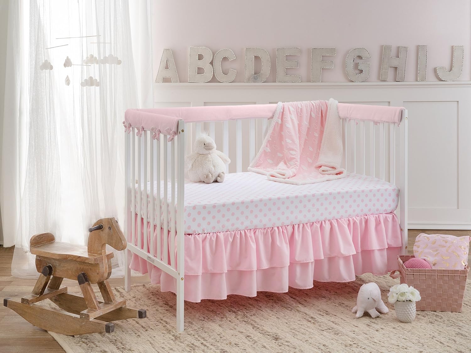 American Baby Company Double Layer Ruffled Crib Skirt Blush Pink 1