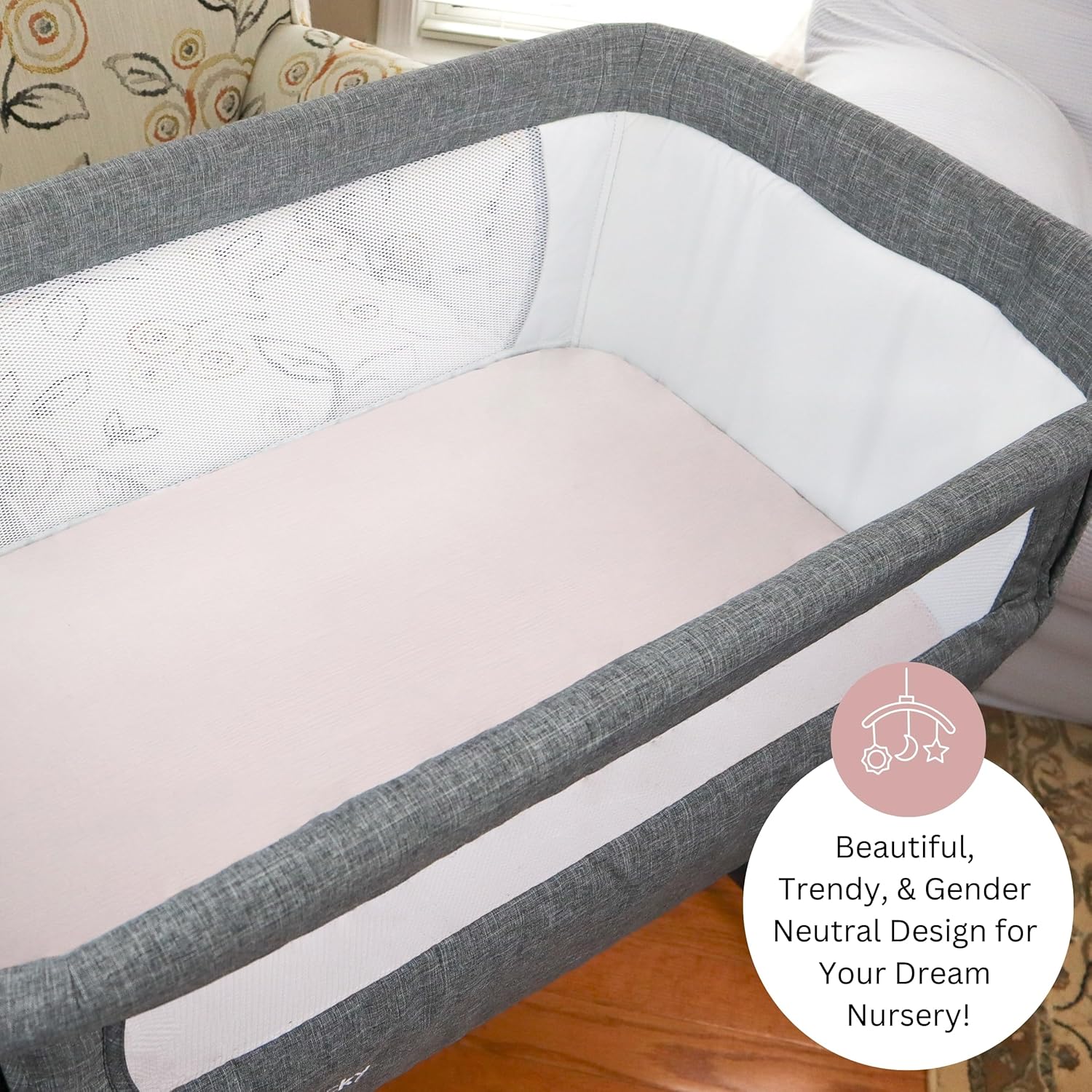 TANSY PANDA Muslin Bassinet Sheets 3 Pack 19x32in Pink Rainbow