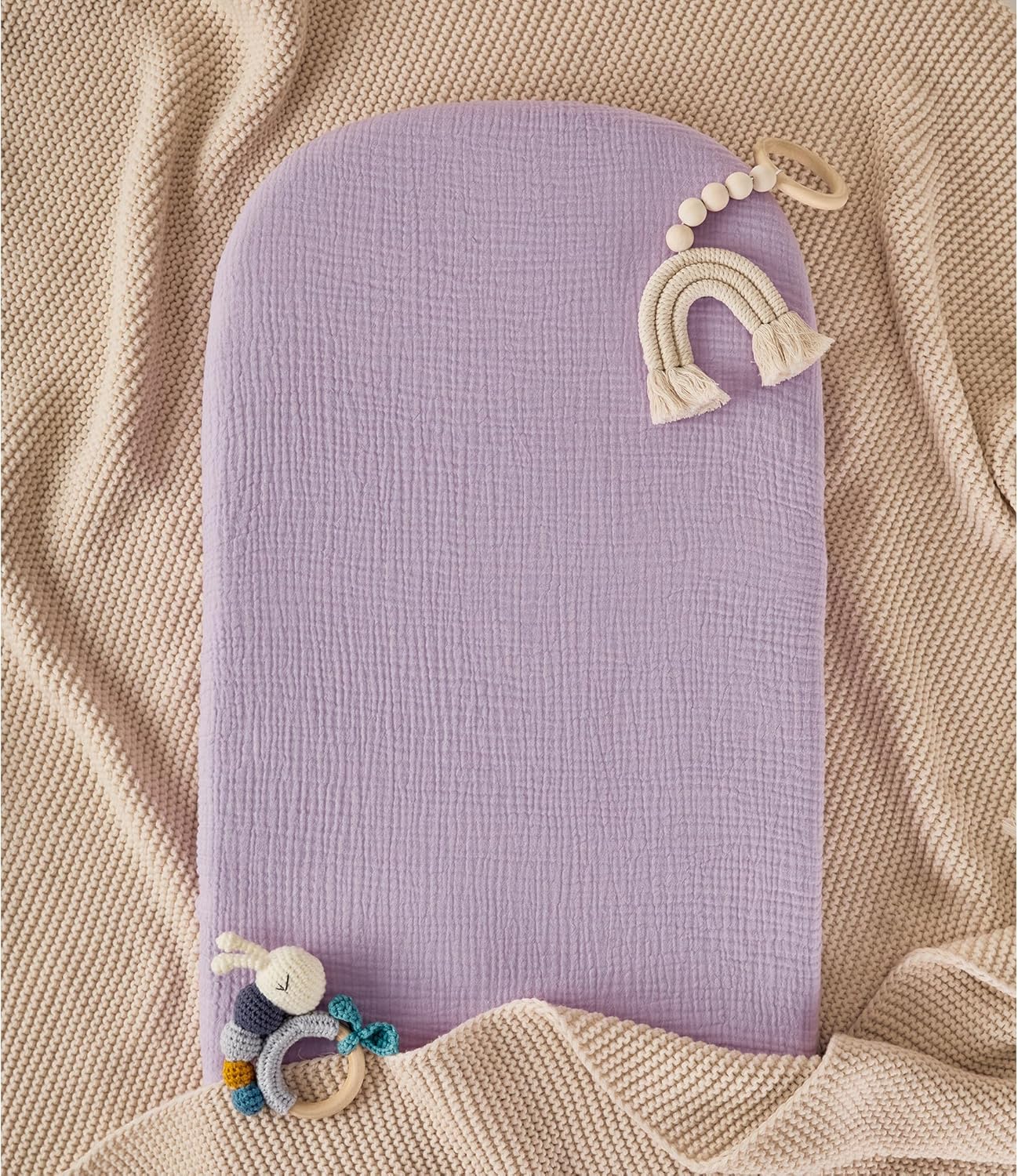 TILLYOU Muslin Bassinet Sheets 2 Pack Light Purple Pink