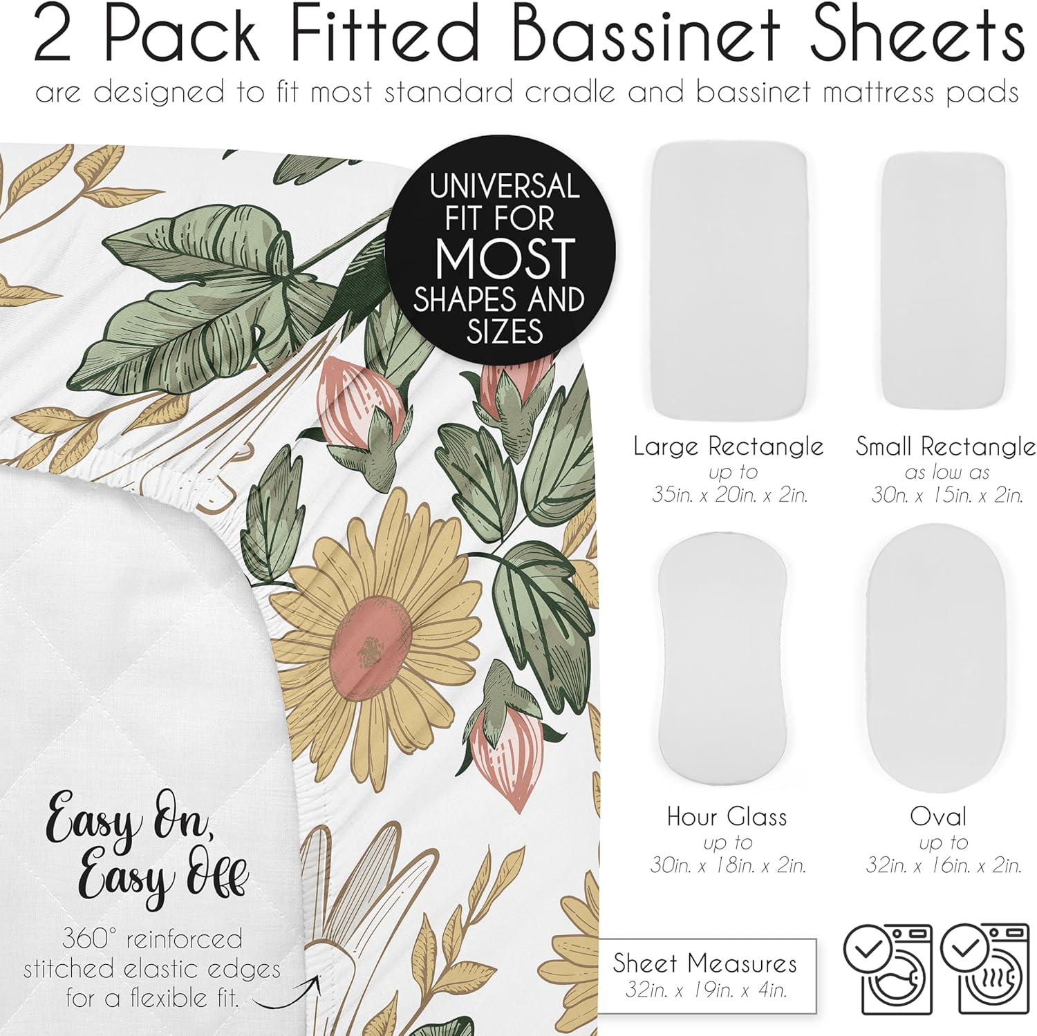 Sweet Jojo Designs Bassinet Sheet Set 2 Pack