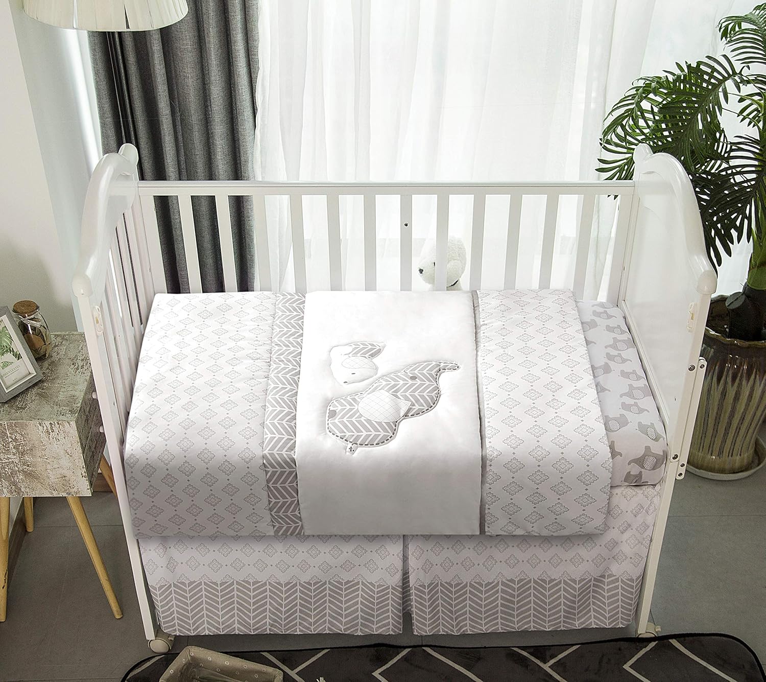 La Premura 3-Piece Crib Bedding Set Gray Elephant Puppy Design