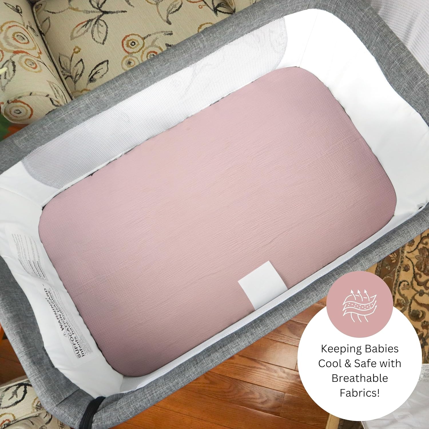 TANSY PANDA Muslin Bassinet Sheets 3 Pack 19x32in Pink Rainbow