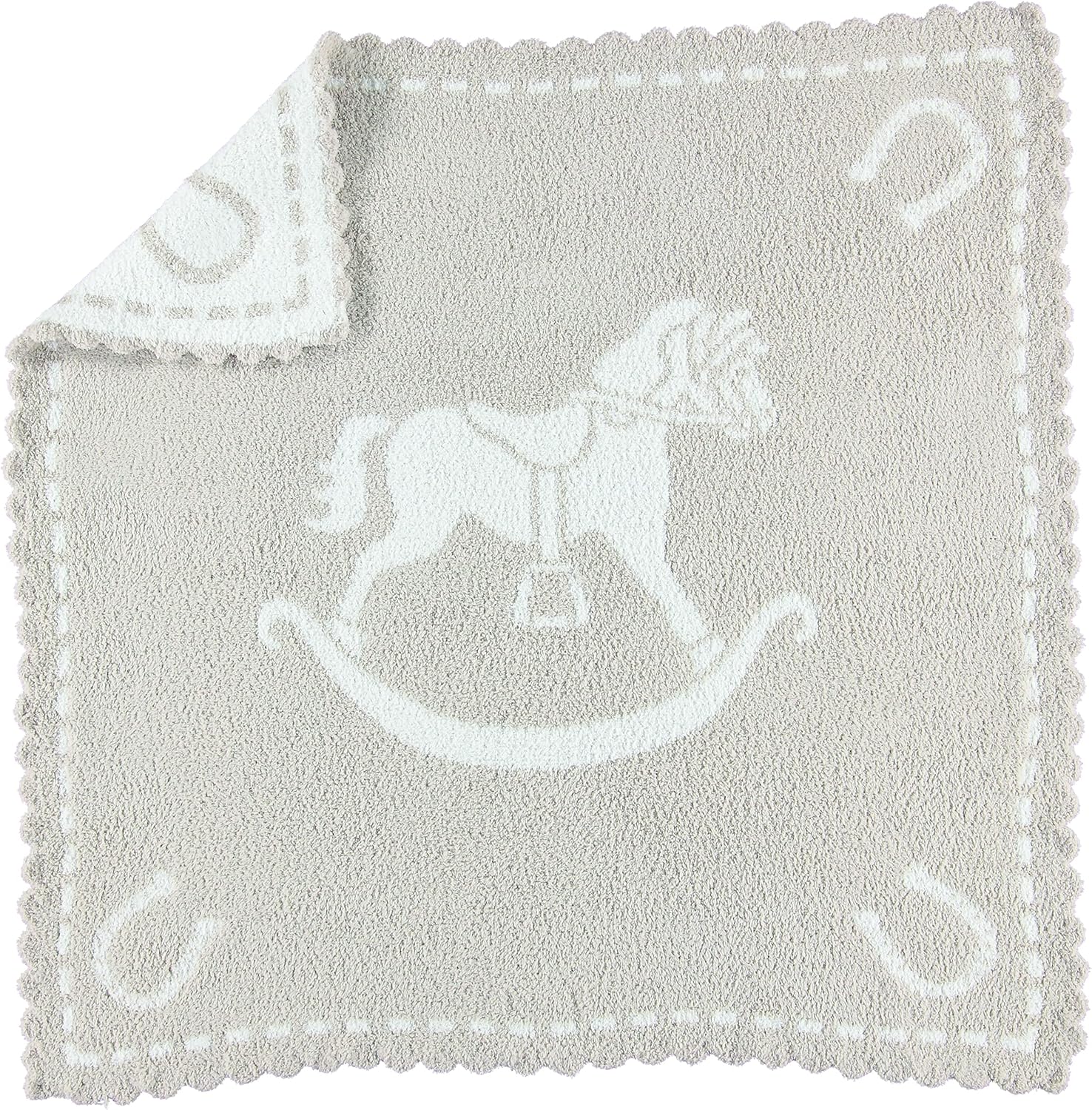 Barefoot Dreams CozyChic Scalloped Receiving Blanket - Stone White 30x32